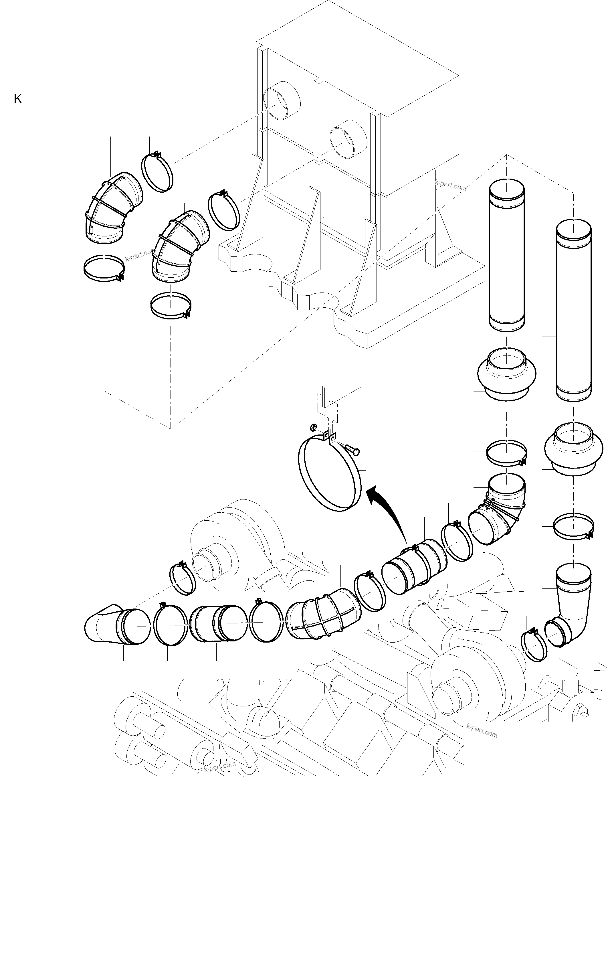 Komatsu parts book diagram for PC3000-1 S/N 06211: AIR INTAKE LINES