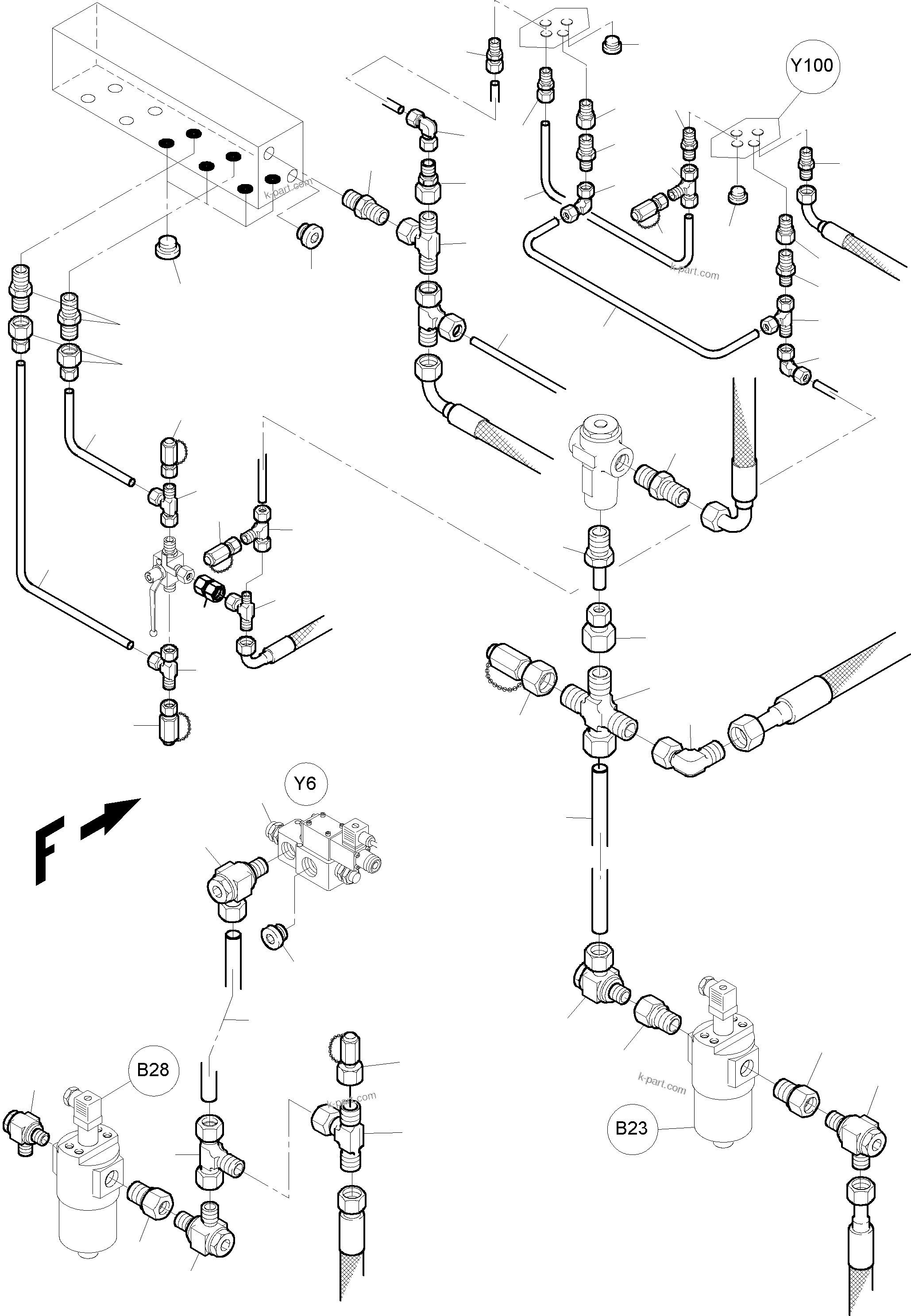 Komatsu parts book diagram for PC3000-1 S/N 06211: CONTROL- AND FILTER PLATE PIPES
