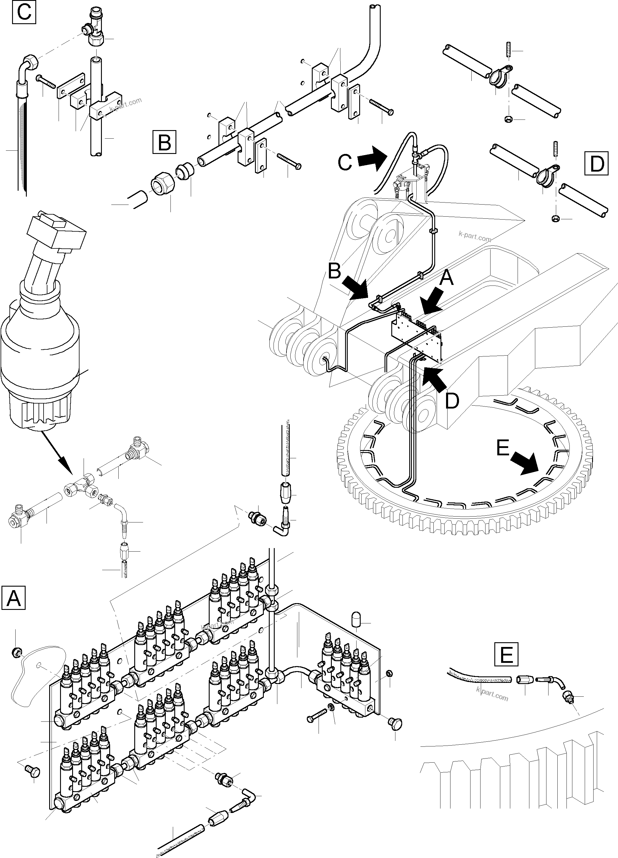 Komatsu parts book diagram for PC3000-1 S/N 06211: LUBE DISTRIBUTOR SWINGRING