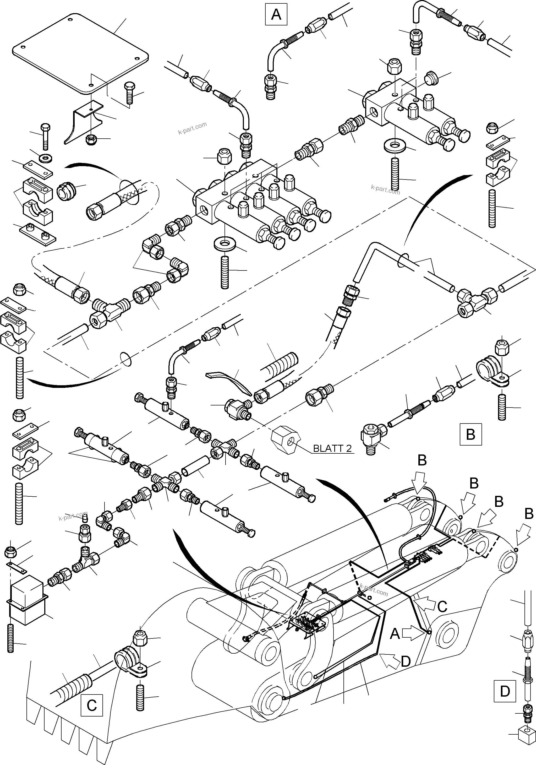 Komatsu parts book diagram for PC3000-1 S/N 06211: STICK - LUBRICATION 4,0 M