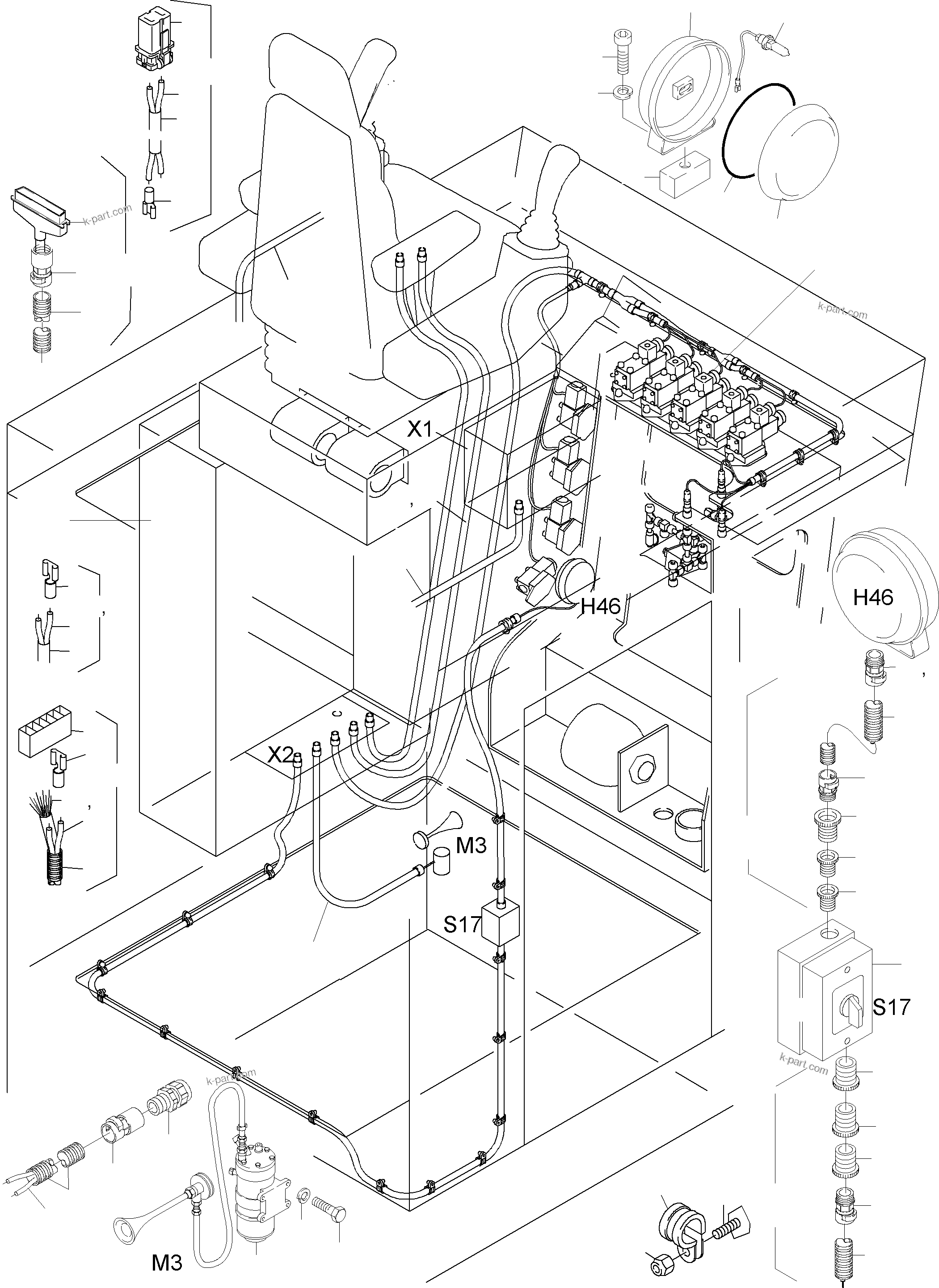 Komatsu parts book diagram for PC3000-1 S/N 06211: ELECTRIC - CAB SUPPORT