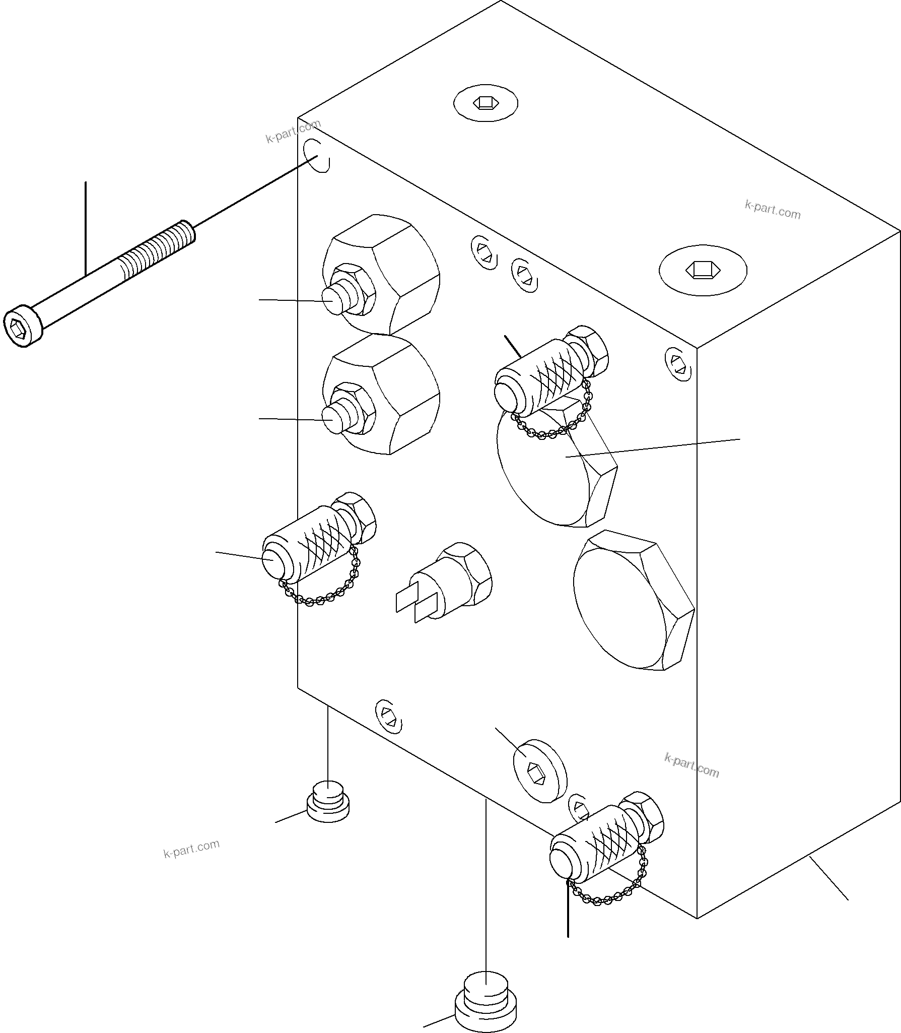 Komatsu parts book diagram for PC3000-6 S/N 06217: VALVE - PILOT OIL BLOCK 1 DRIVE