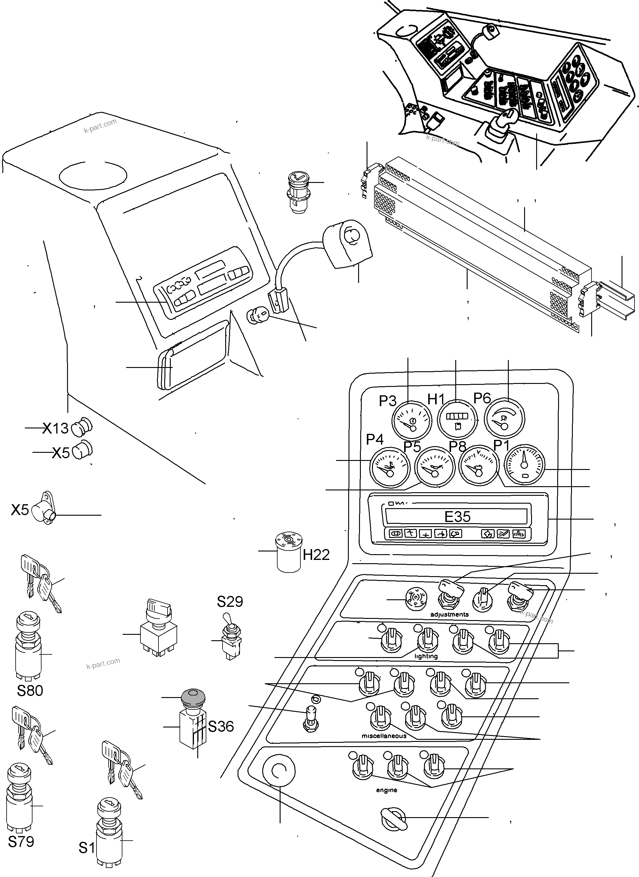 Komatsu parts book diagram for PC3000-6 S/N 06217: OPERATION PANEL - ETM