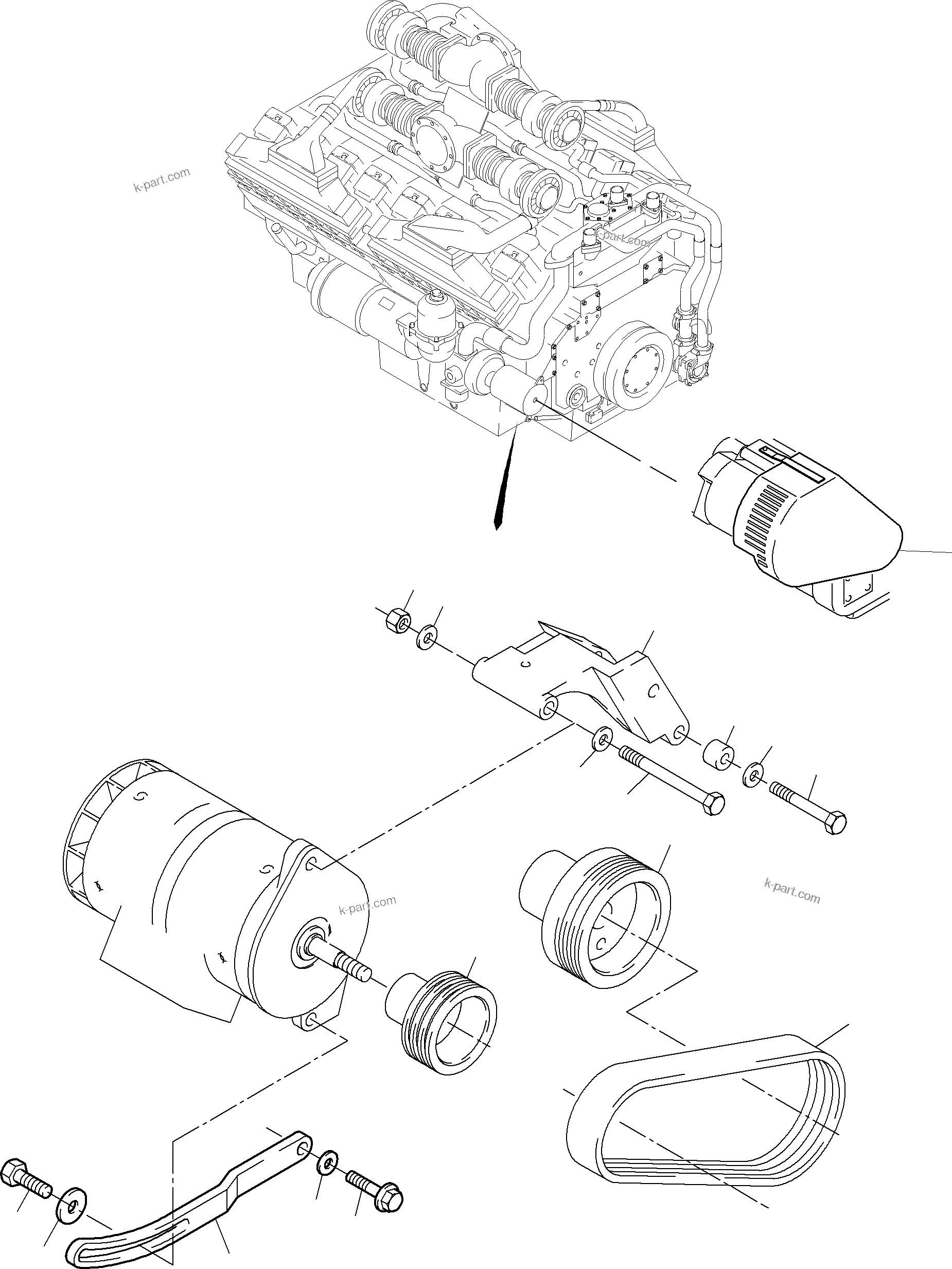 Komatsu parts book diagram for PC3000-6 S/N 06217: ALTERNATOR - MOUNTING