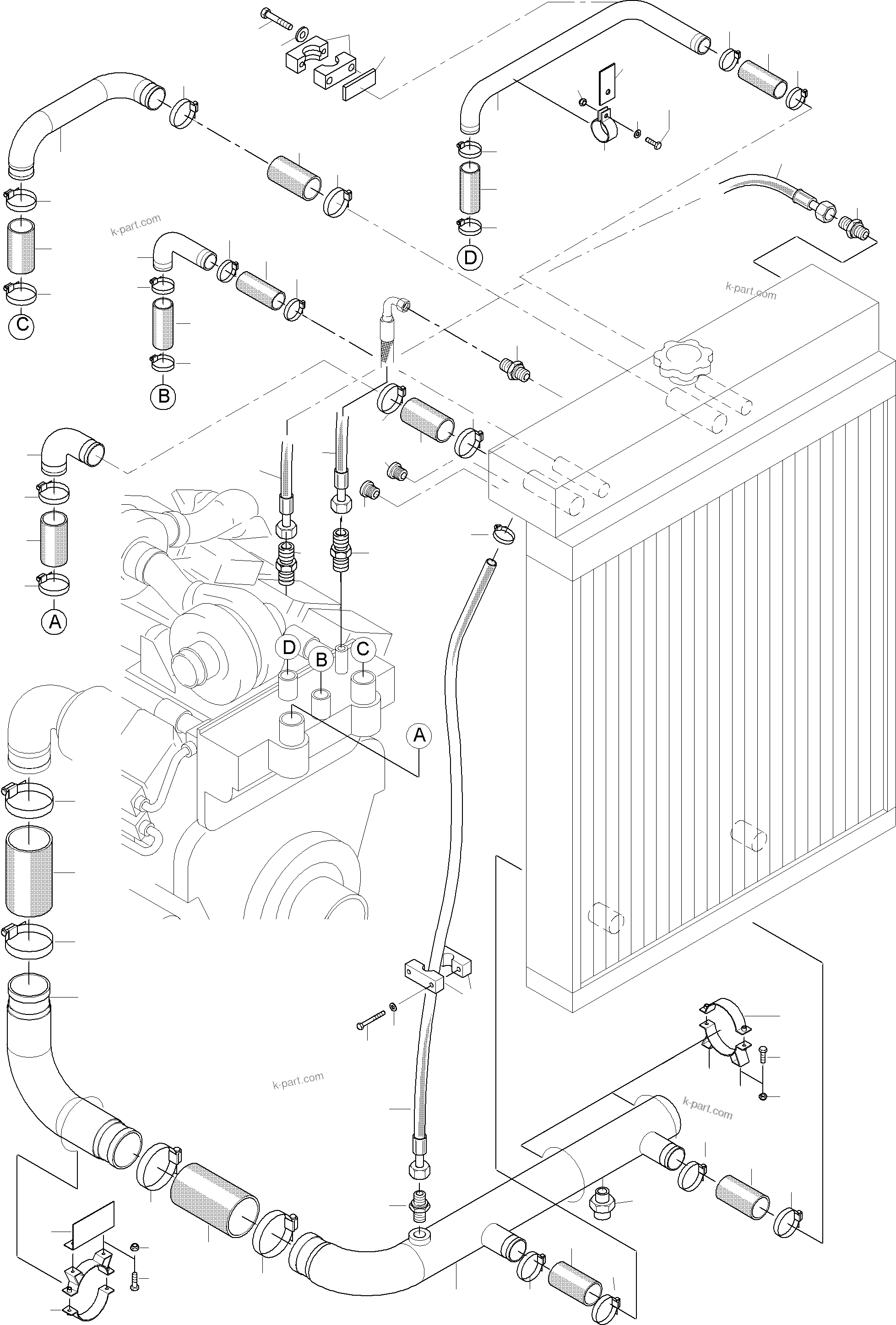 Komatsu parts book diagram for PC3000-6 S/N 06217: COOLANT LINES
