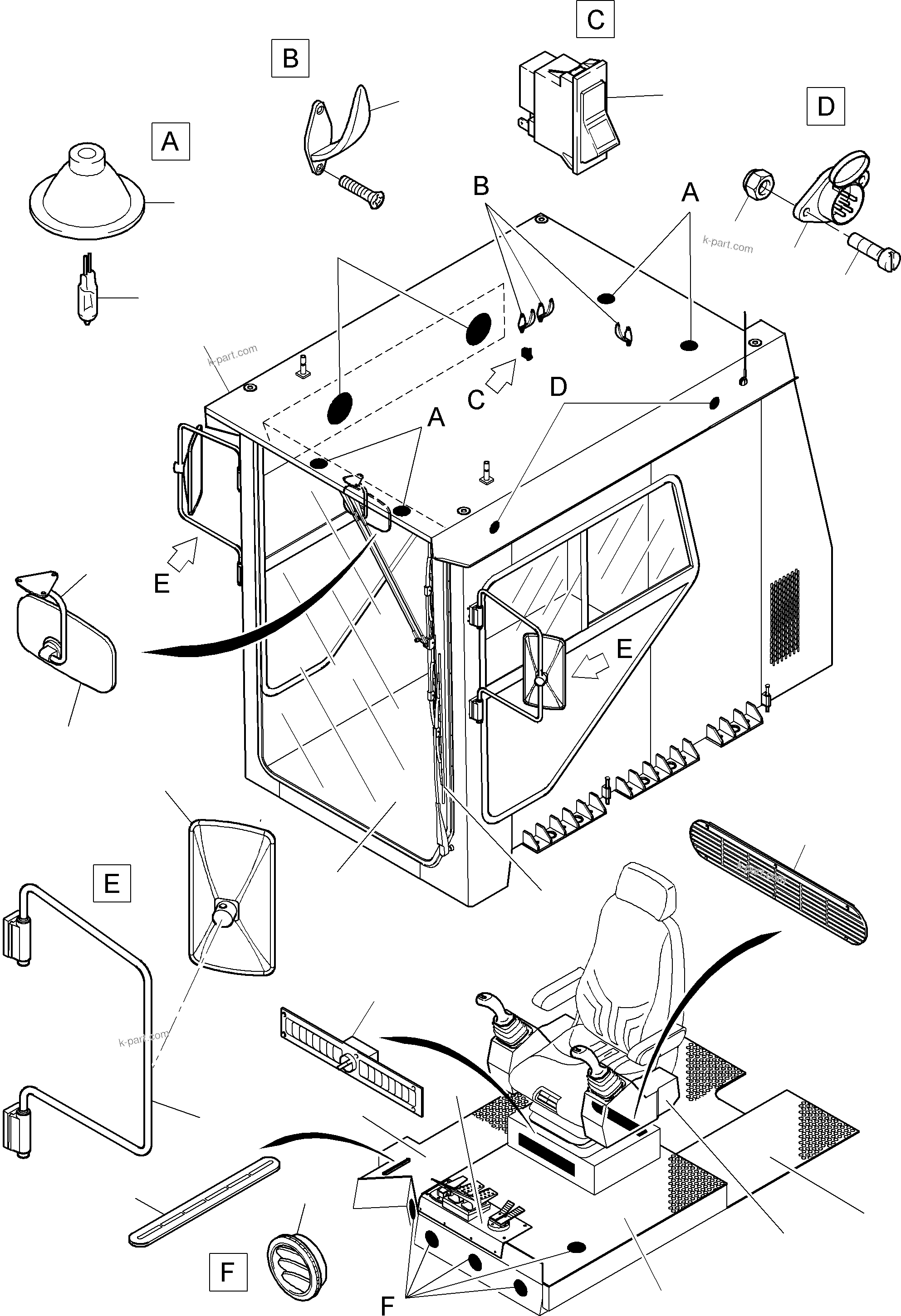 Komatsu parts book diagram for PC3000-6 S/N 06217: OPERATOR'S CAB