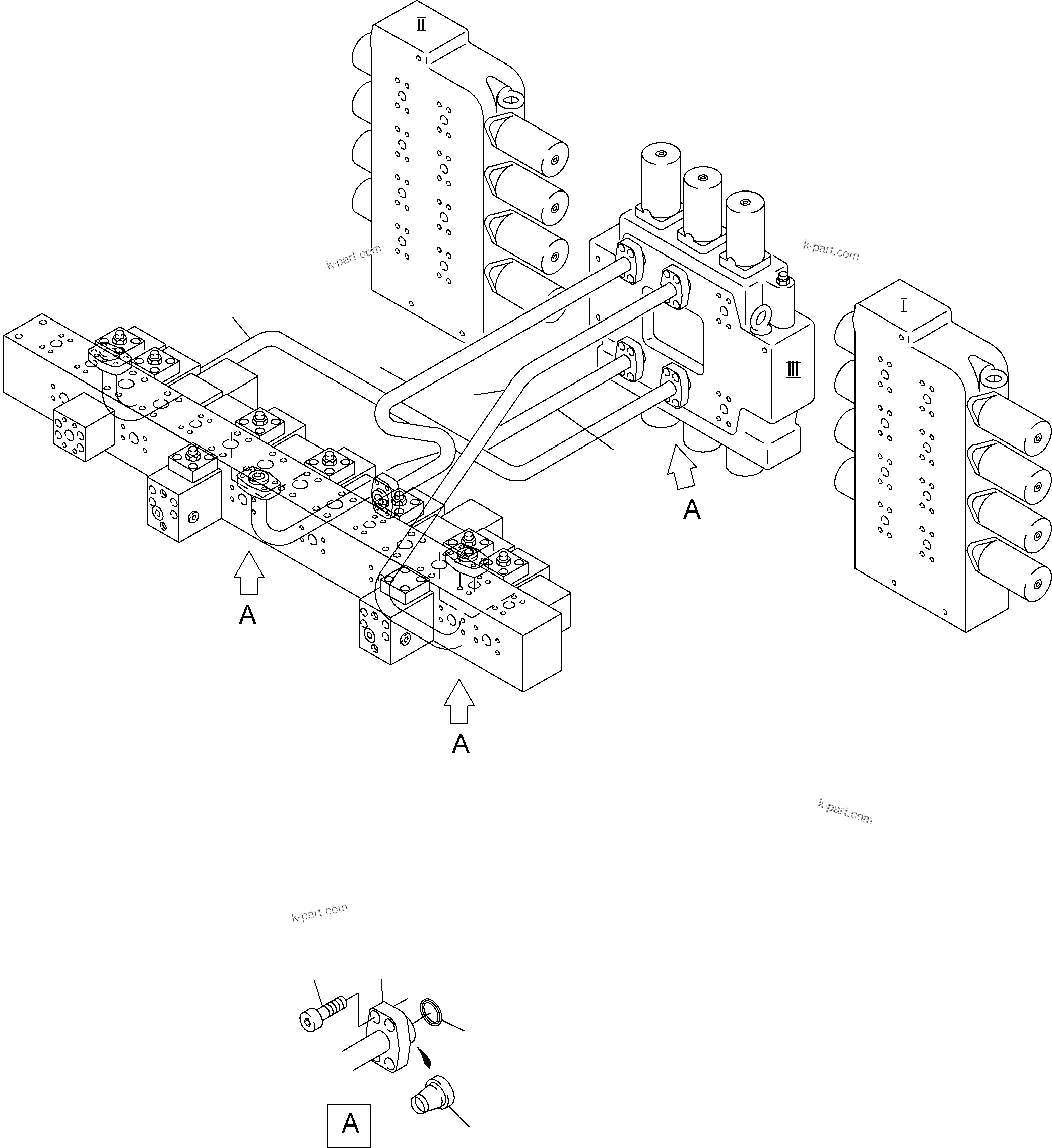 Komatsu parts book diagram for PC3000-6 S/N 06217: PRESSURE LINES - CONTROL BLOCKS - MANIFOLD