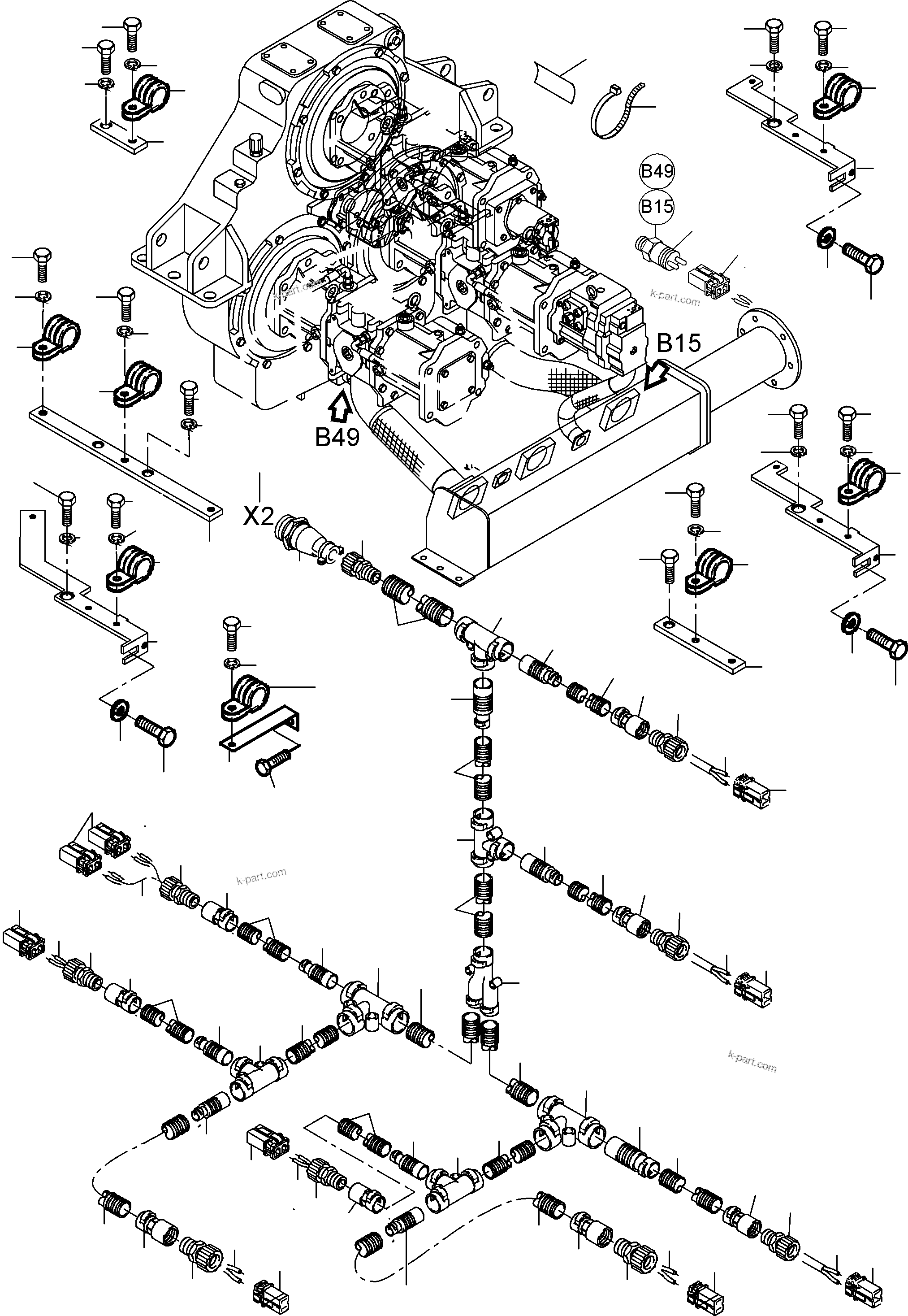 Komatsu parts book diagram for PC3000-6 S/N 06217: CABLES - PUMP DISTRIBUTOR GEAR