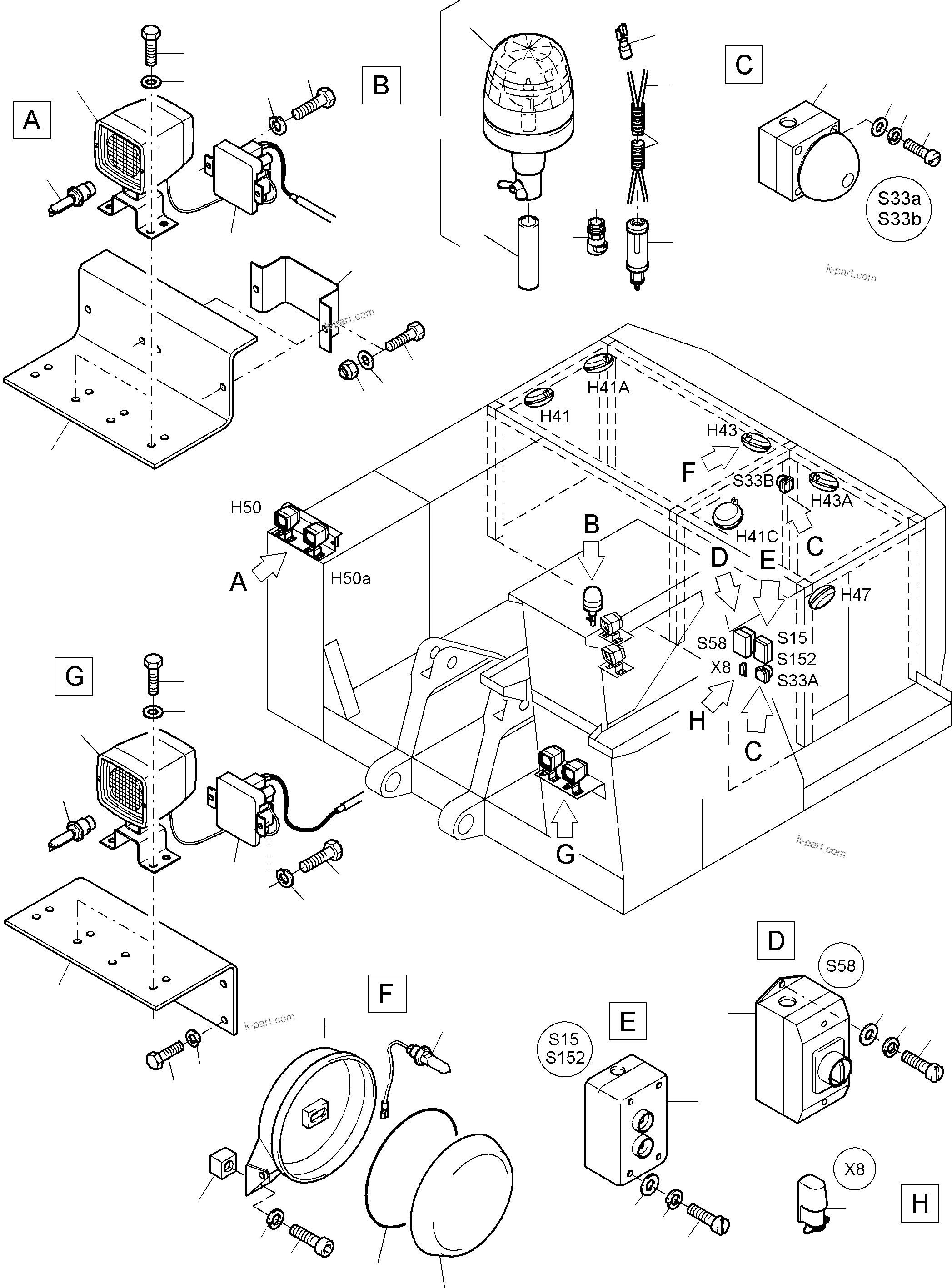 Komatsu parts book diagram for PC3000-6 S/N 06217: LIGHTING EQUIPMENT