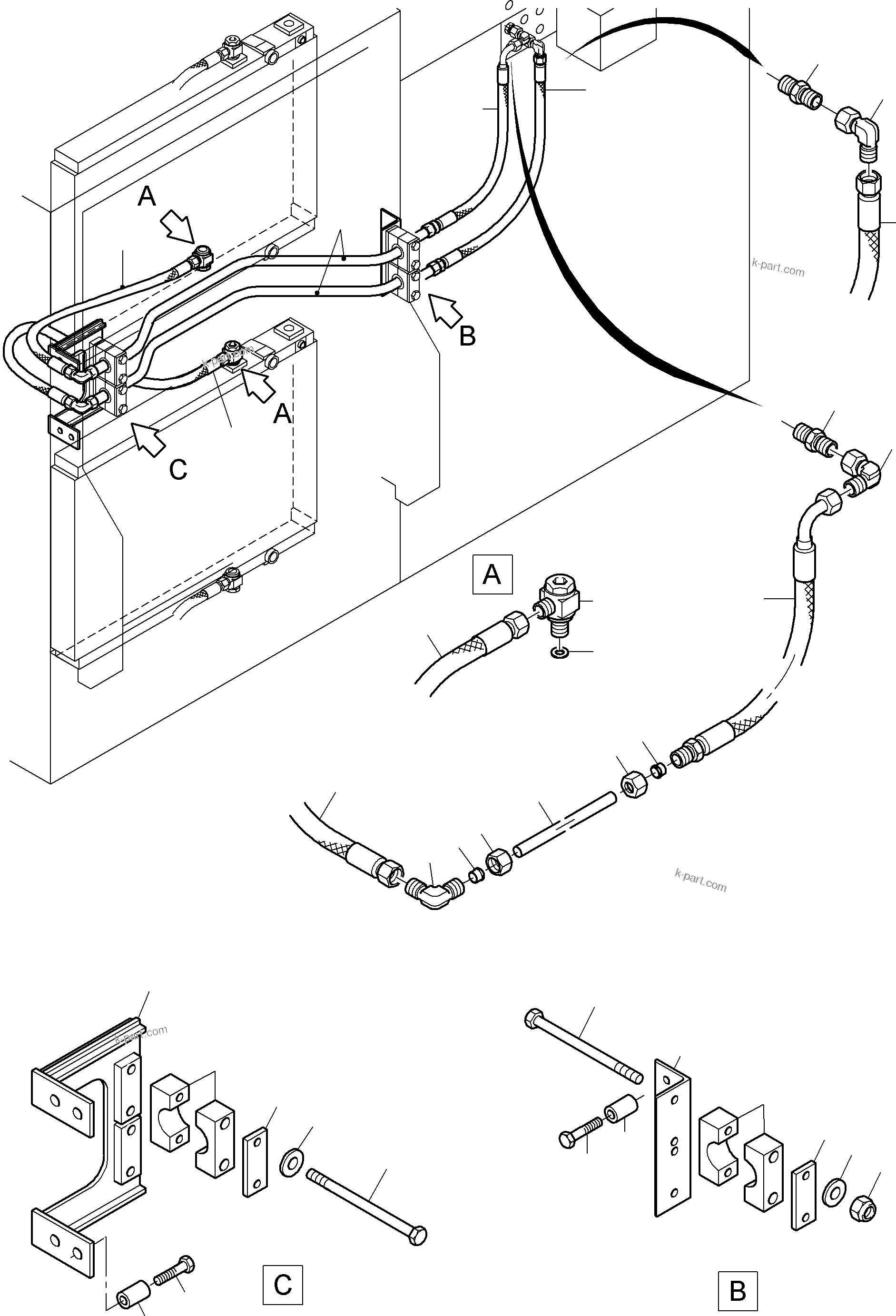 Komatsu parts book diagram for PC3000-6 S/N 06217: OIL COOLER - HOSES ASSY.