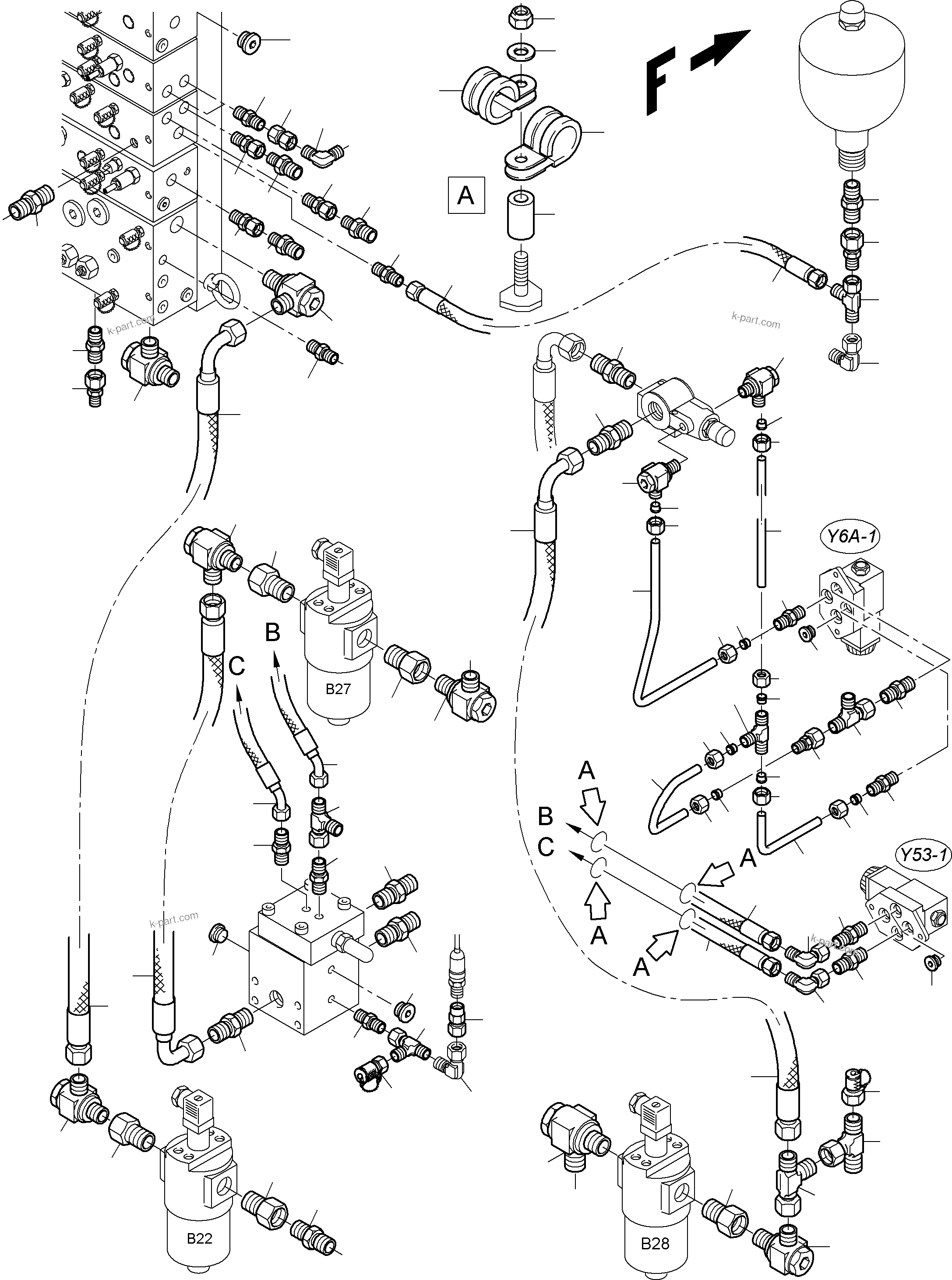 Komatsu parts book diagram for PC3000-6 S/N 06217: CONTROL- AND FILTER PLATE