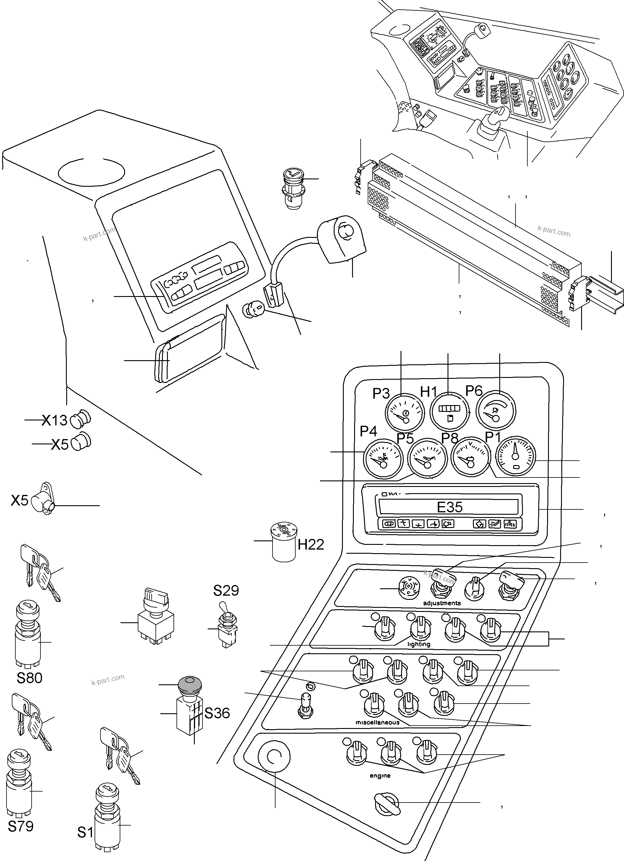 Komatsu parts book diagram for PC3000-6 S/N 06232: OPERATION PANEL - ETM