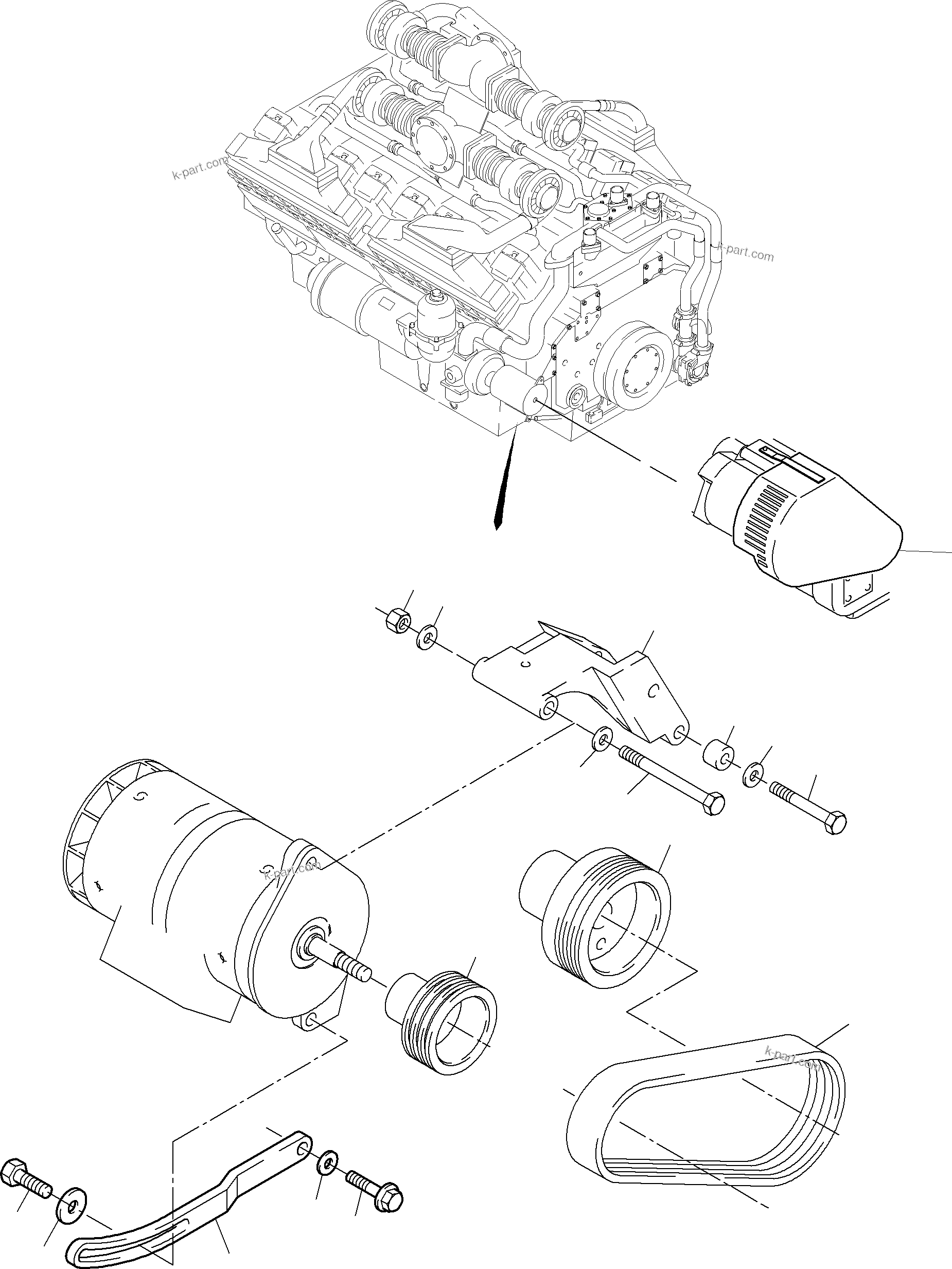 Komatsu parts book diagram for PC3000-6 S/N 06232: ALTERNATOR - MOUNTING