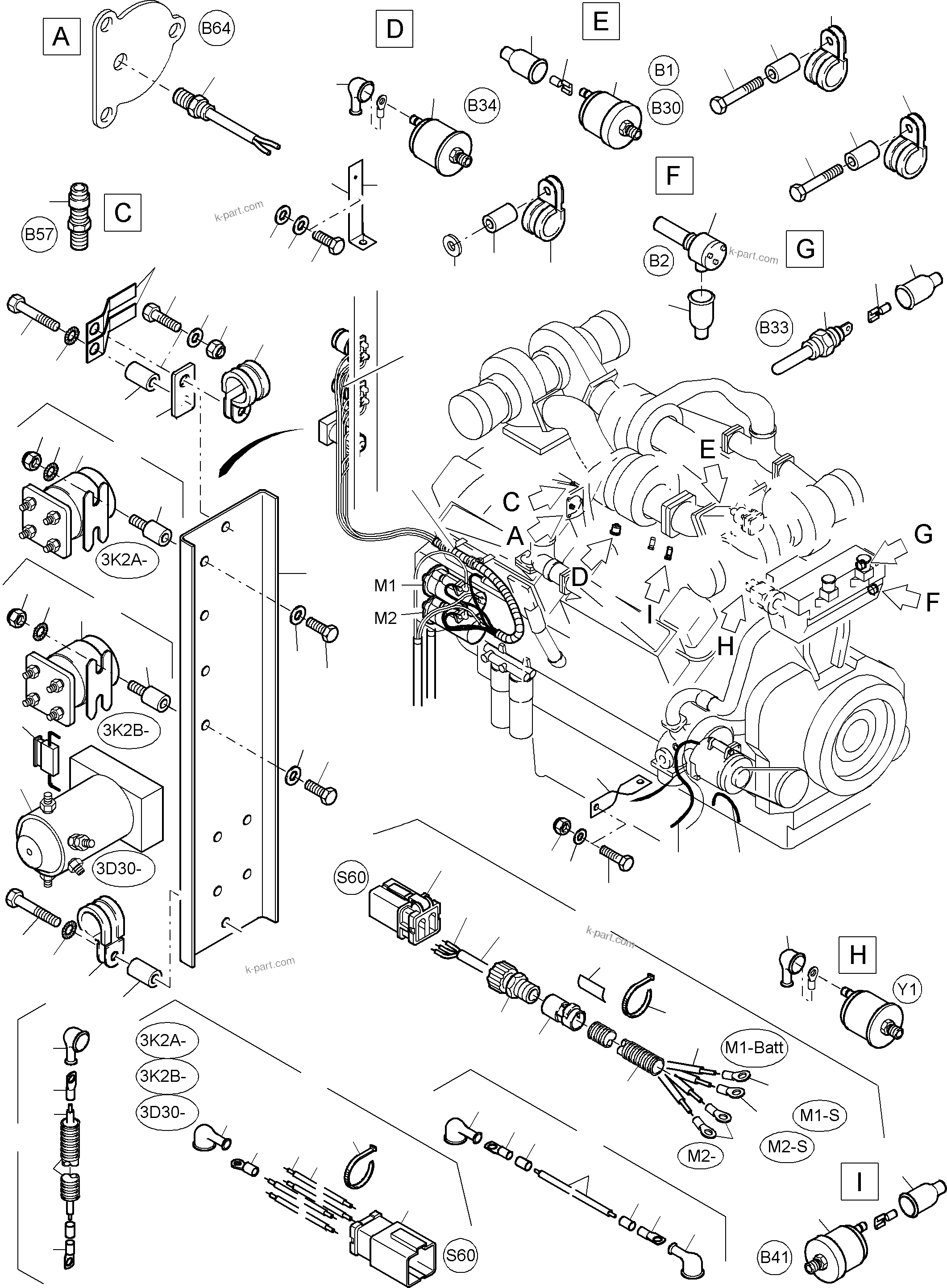 Komatsu parts book diagram for PC3000-6 S/N 06232: CABLES-ENGINE AND TRANSMITTER