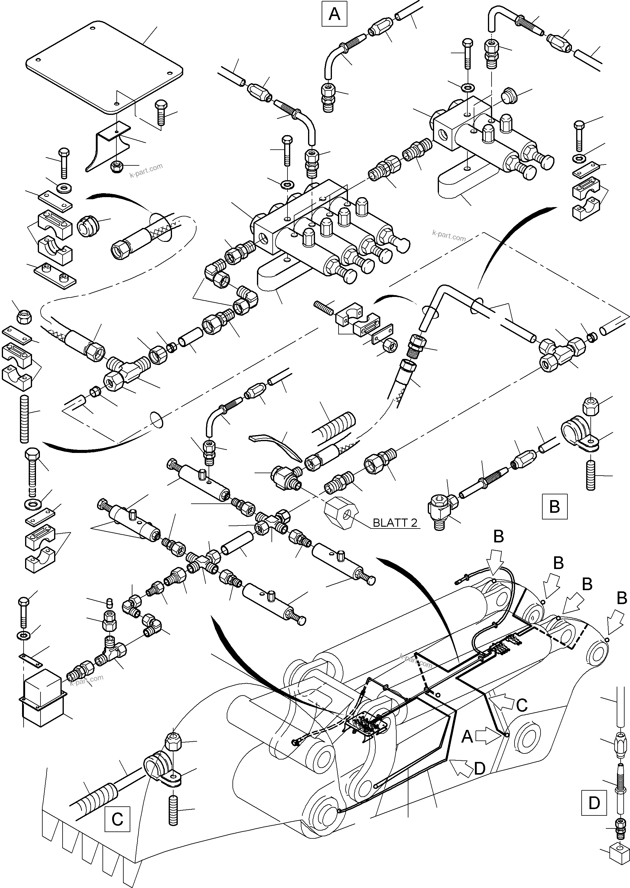 Komatsu parts book diagram for PC3000-6 S/N 06232: STICK - LUBRICATION 4,0 M