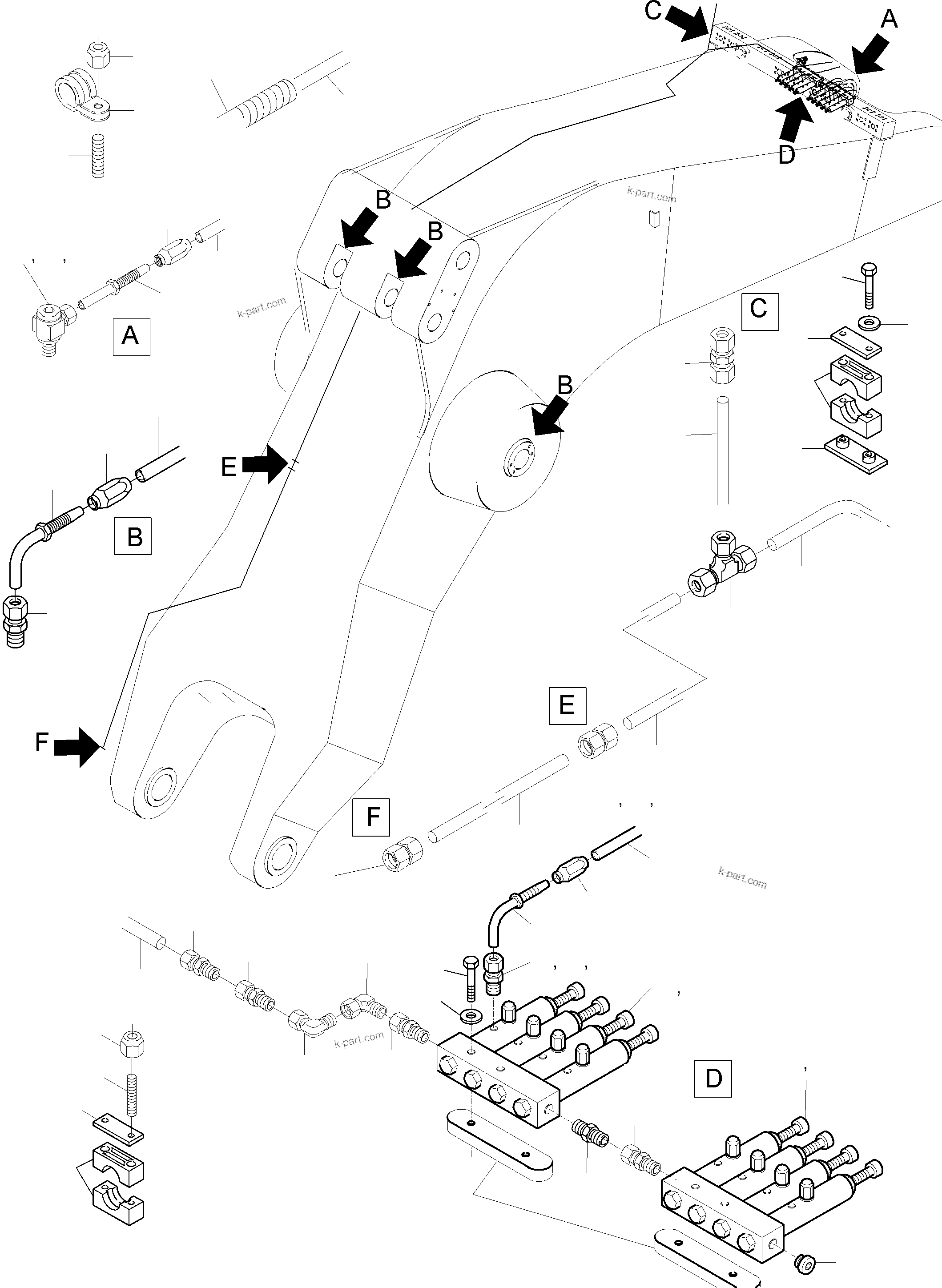 Komatsu parts book diagram for PC3000-6 S/N 06232: BOOM - LUBE LINES