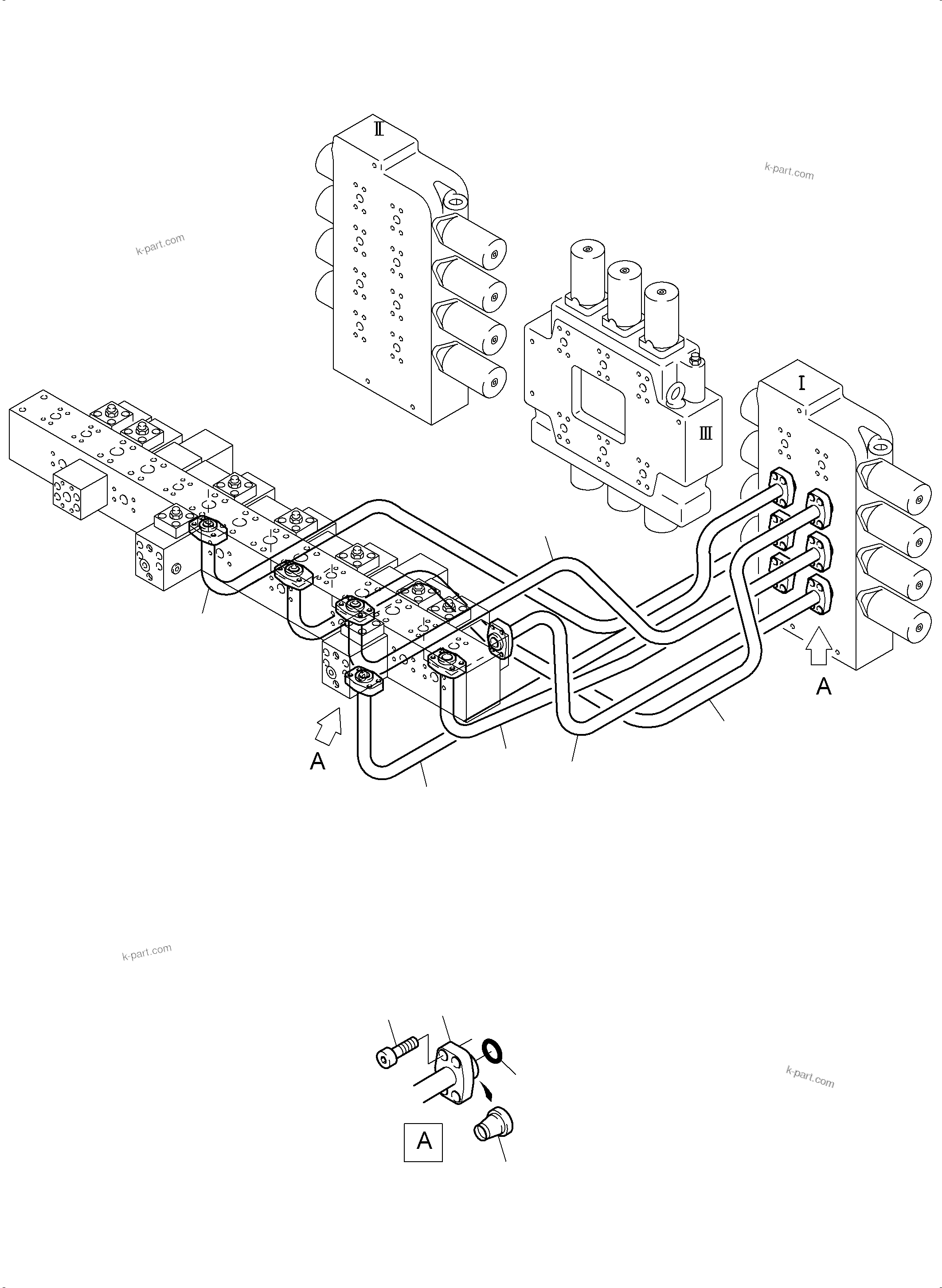 Komatsu parts book diagram for PC3000-6E S/N 06361: PRESSURE LINES - CONTROL BLOCKS - MANIFOLD BBE
