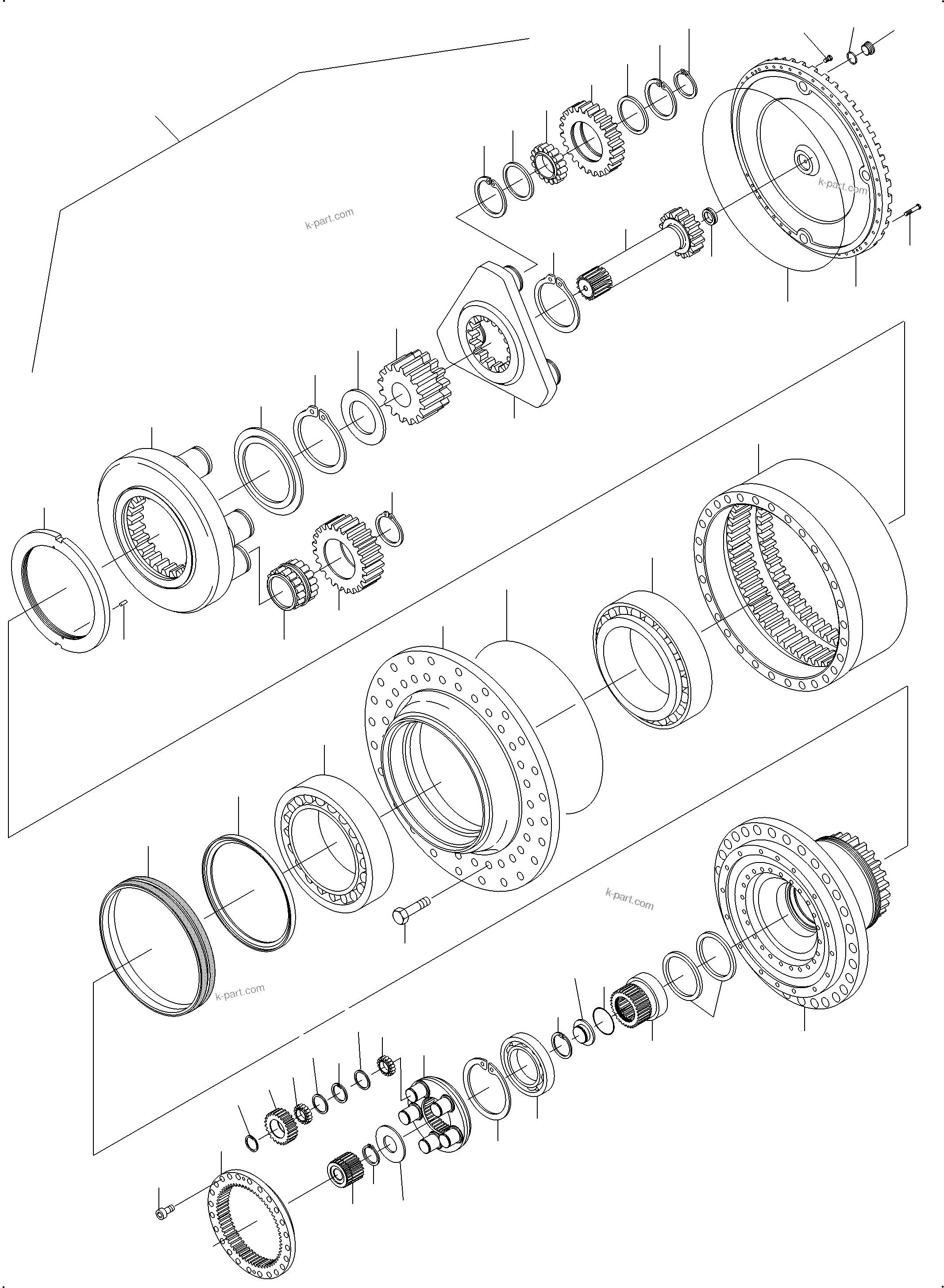 Komatsu parts book diagram for PC3000-6E S/N 06361: DRIVE GEAR BOX