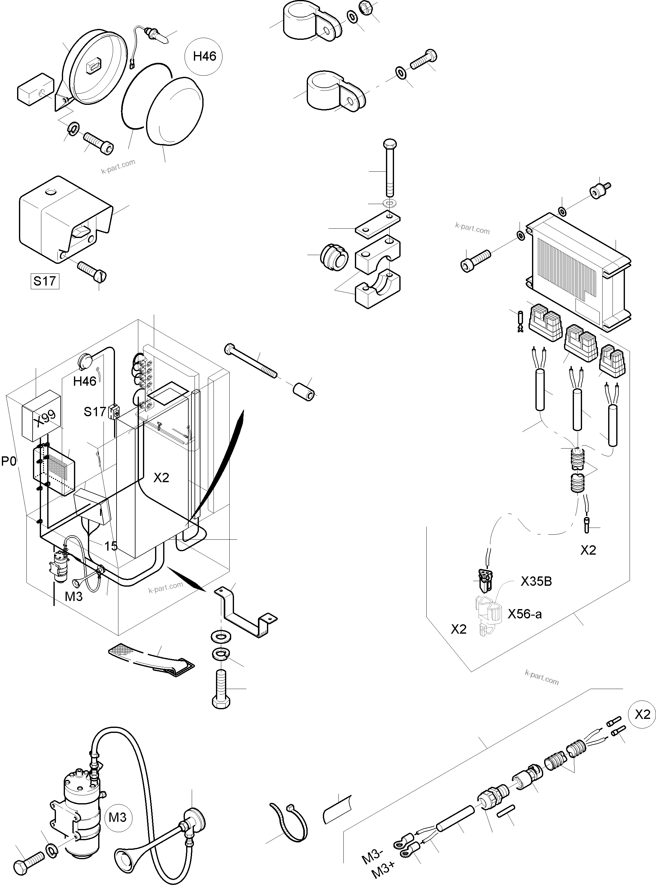 Komatsu parts book diagram for PC3000-6E S/N 06361: ELECTRIC - CAB SUPPORT KOMTRAX