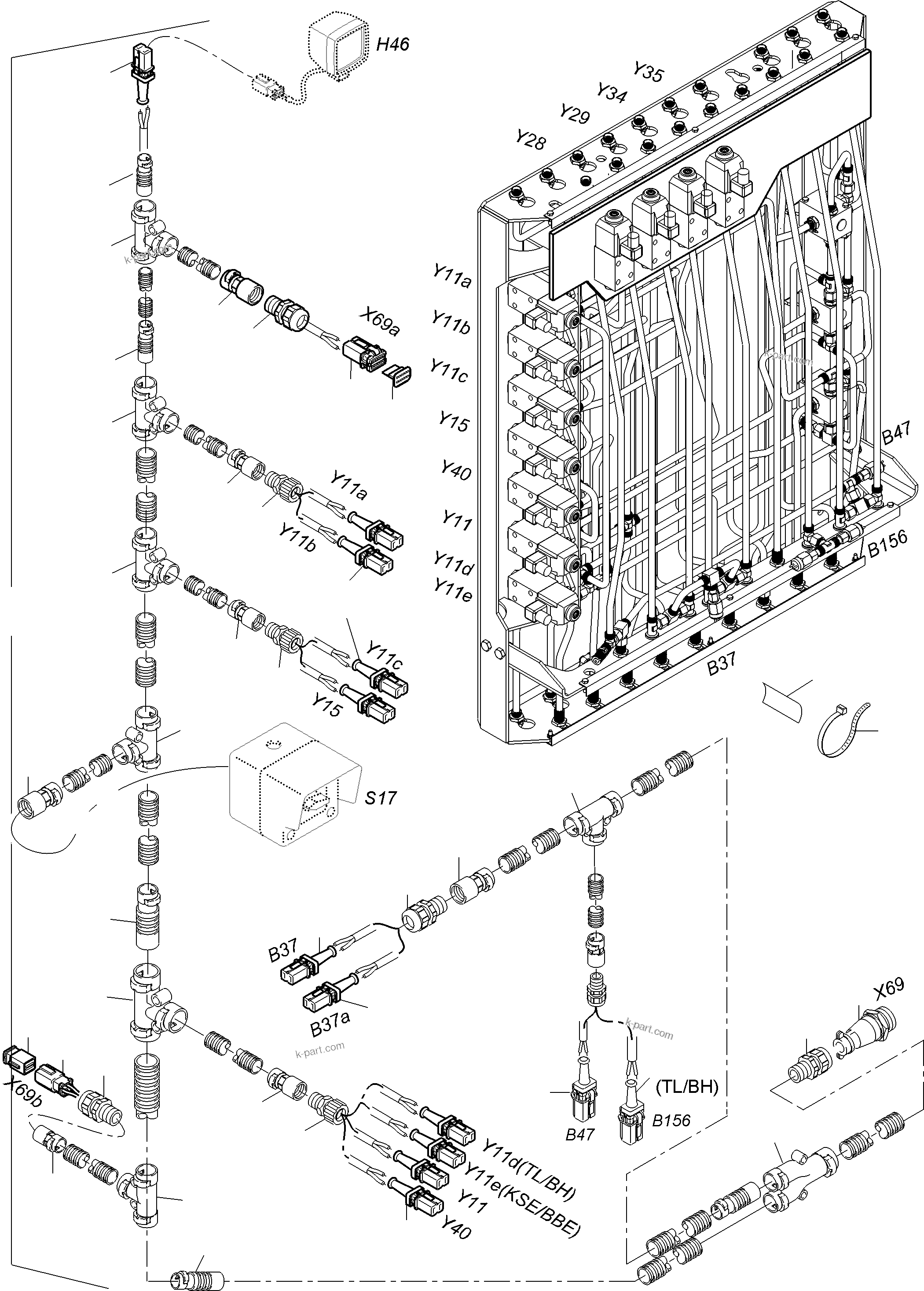 Komatsu parts book diagram for PC3000-6E S/N 06361: CABLES - PILOT CONTROL FRAME