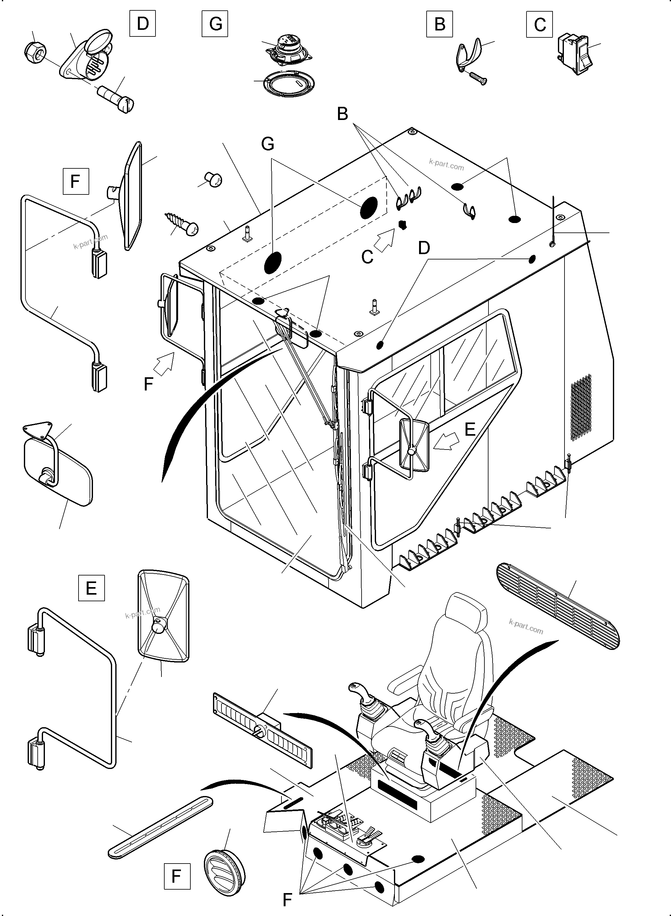 Komatsu parts book diagram for PC3000-6E S/N 06361: OPERATOR'S CAB / ROCK PROTECTION FRONTWINDOW