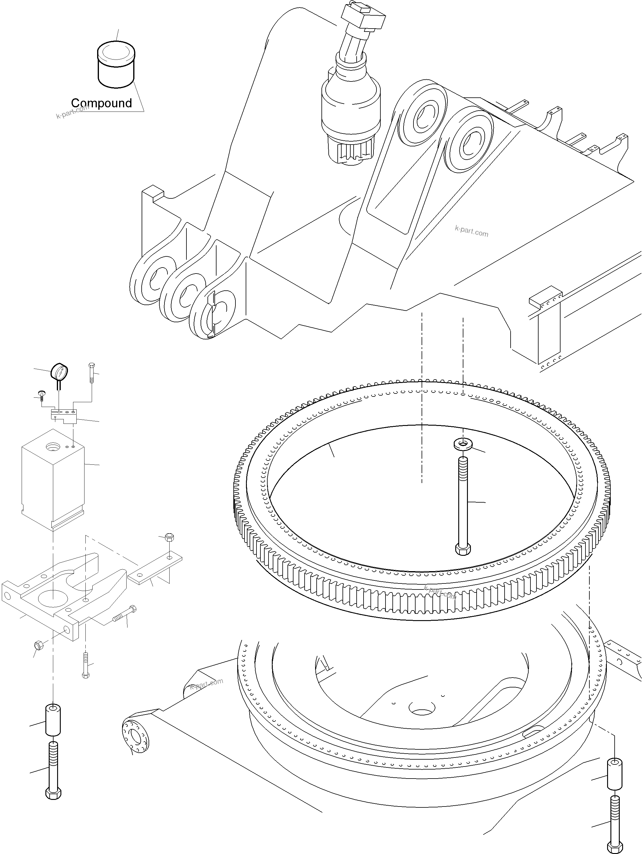 Komatsu parts book diagram for PC3000-6 S/N 06369: SLEW RING ARR.