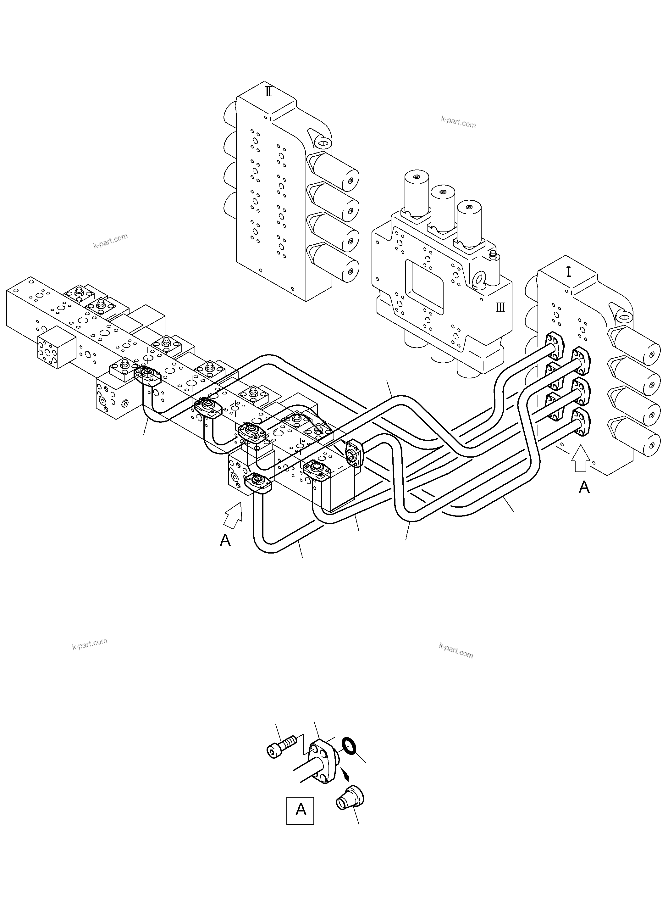 Komatsu parts book diagram for PC3000-6 S/N 06369: PRESSURE LINES - CONTROL BLOCKS - MANIFOLD BBE