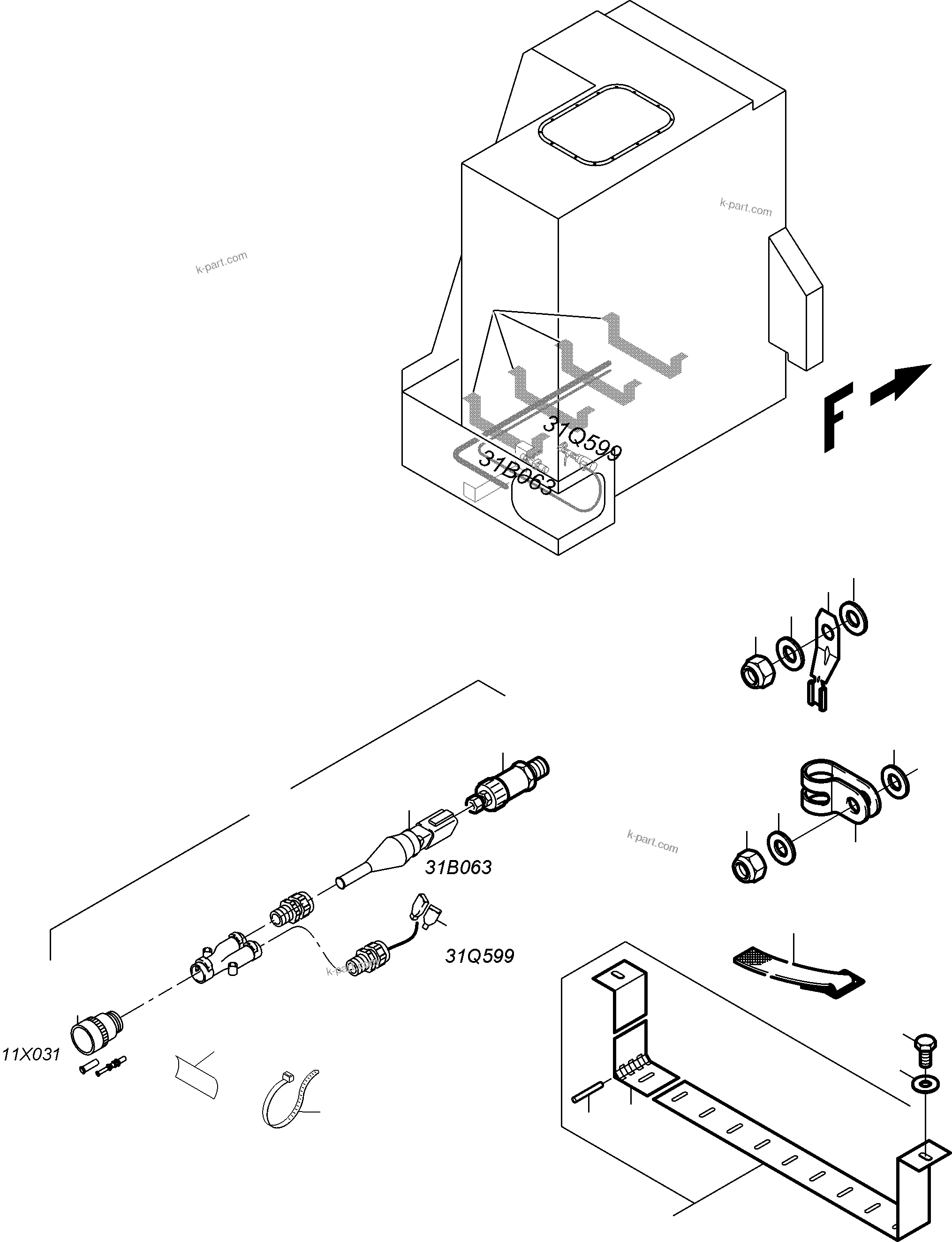 Komatsu parts book diagram for PC3000-6 S/N 06375: CABLES - TANK SENSOR - CHECK VALVE