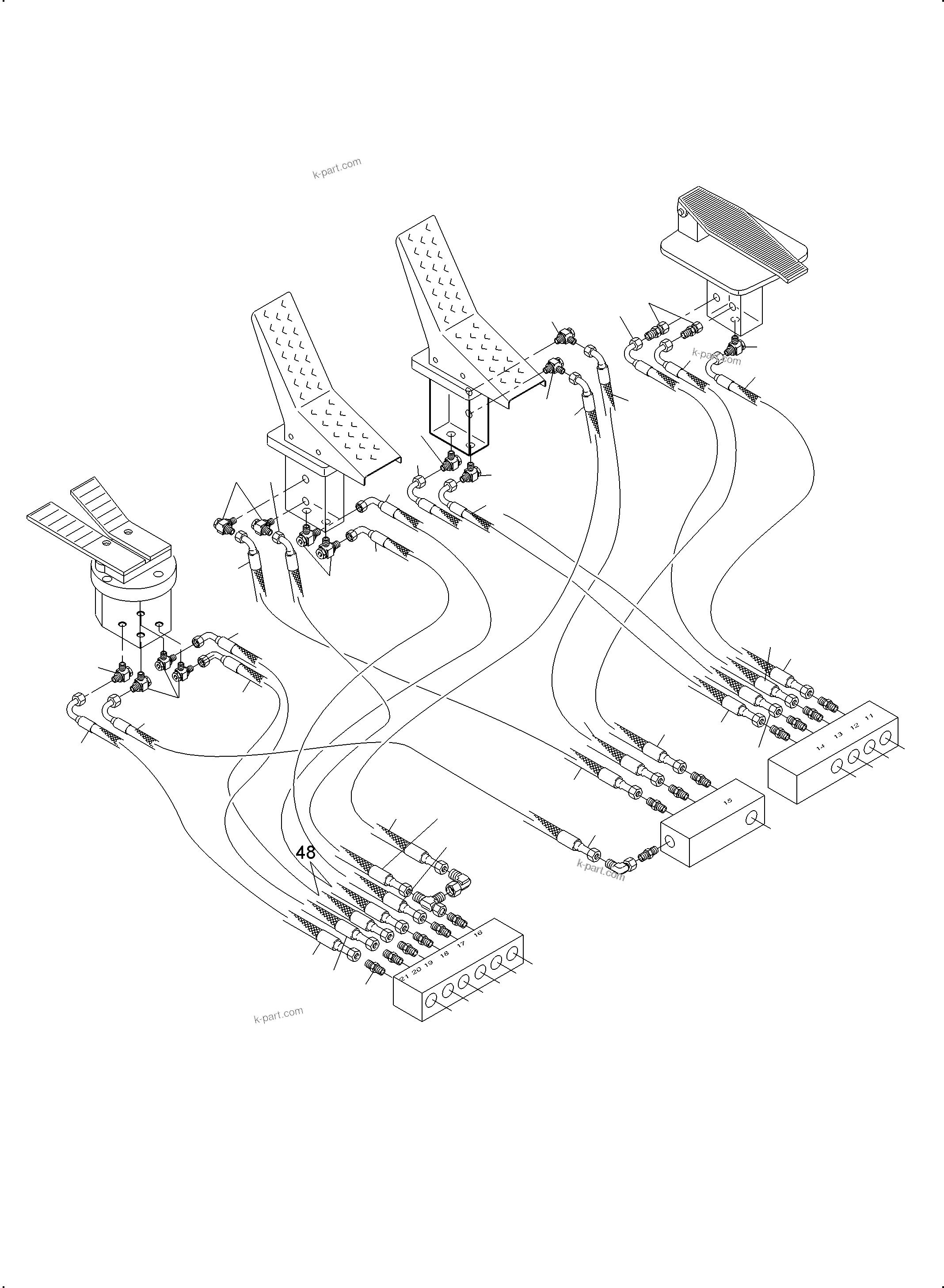 Komatsu parts book diagram for PC3000-6 S/N 06377: CONTROL LINES - PILOT CONTROL PLATE TO PILOT OIL UNITS (BBE)