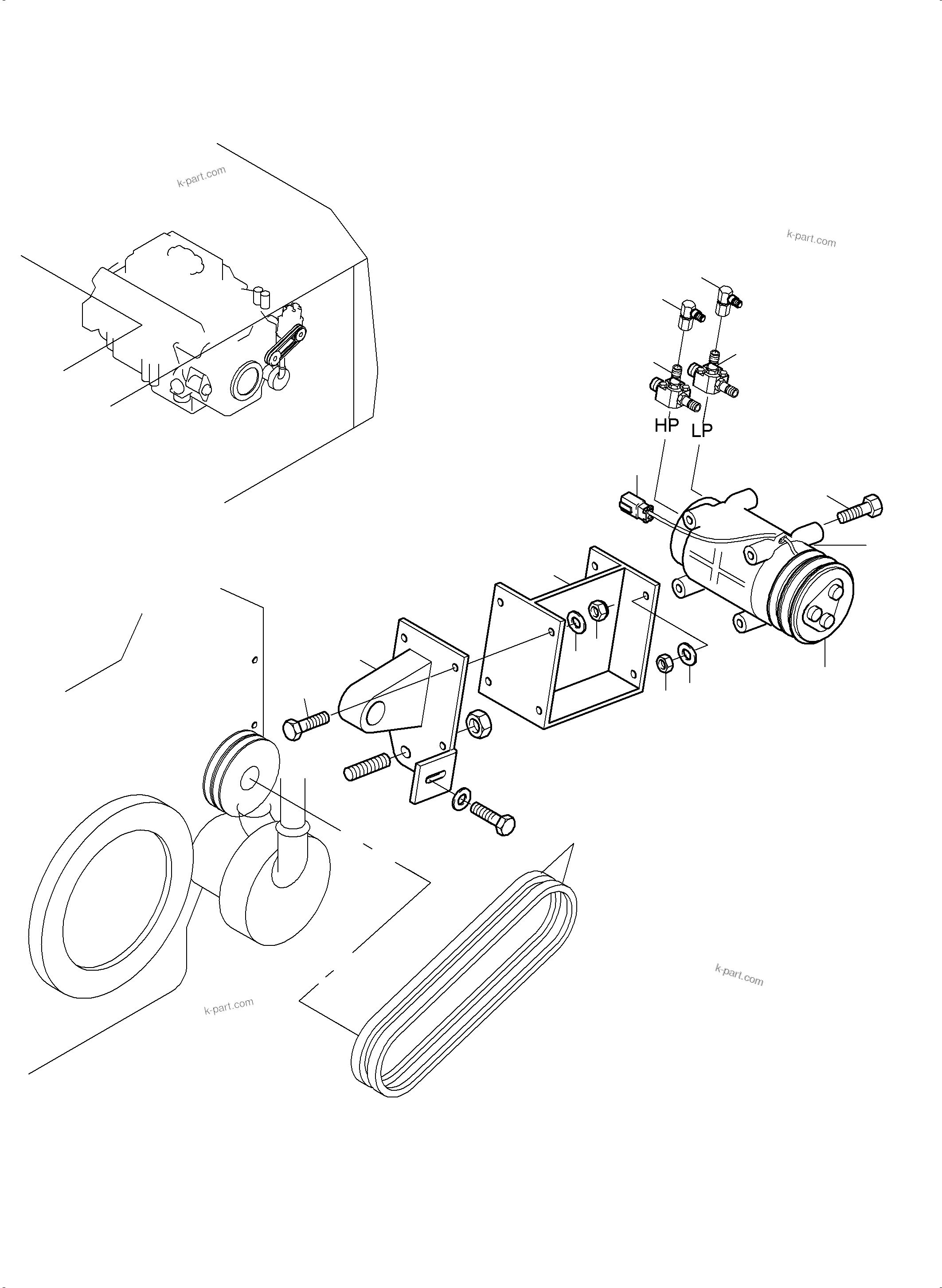 Komatsu parts book diagram for PC3000-6 S/N 06377: AIR CONDITIONING COMPRESSOR DRIVE