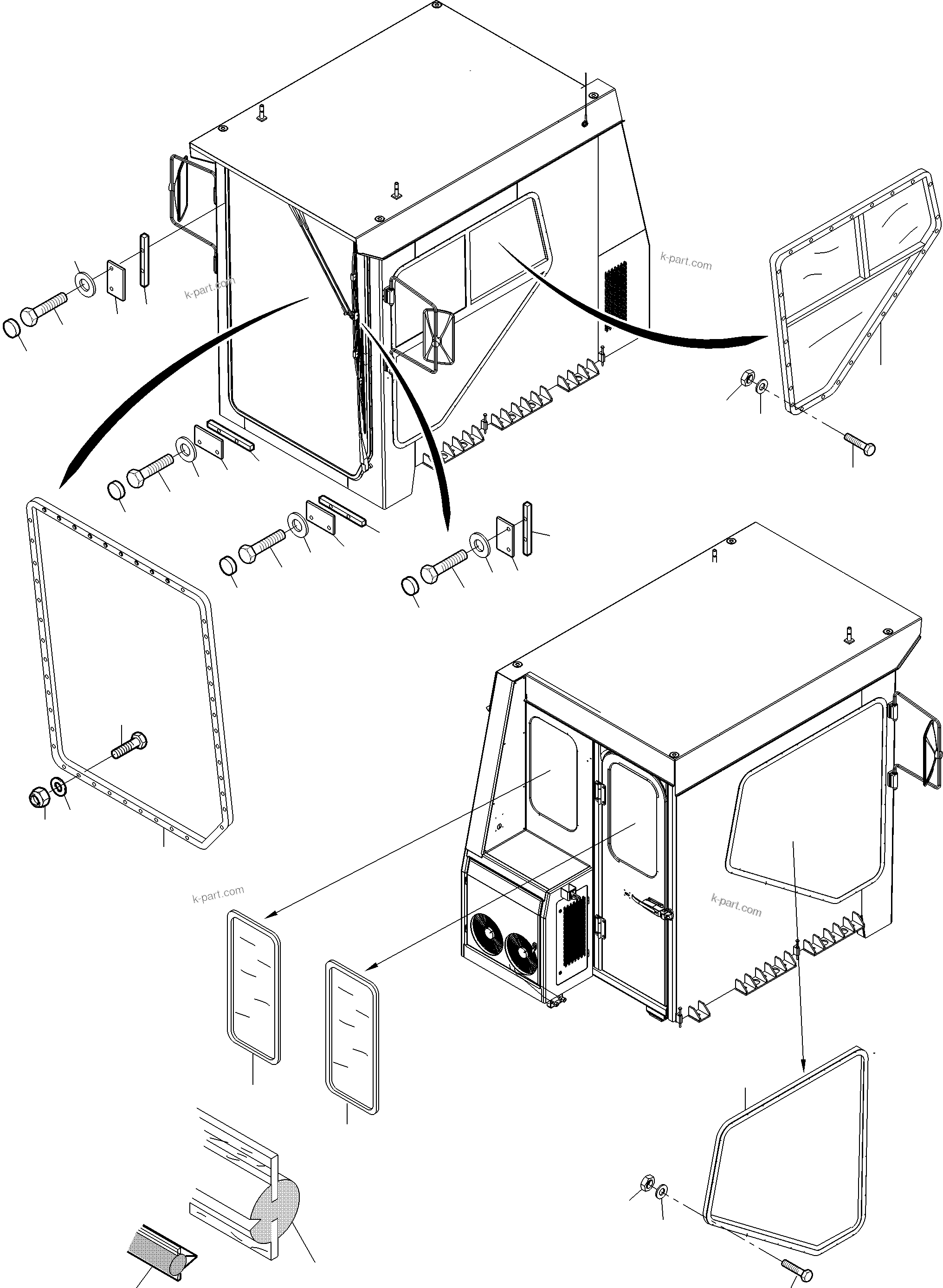 Komatsu parts book diagram for PC3000-6 S/N 06377: OPERATOR'S CAB - GLAZING 'ROCK PROTECTION'