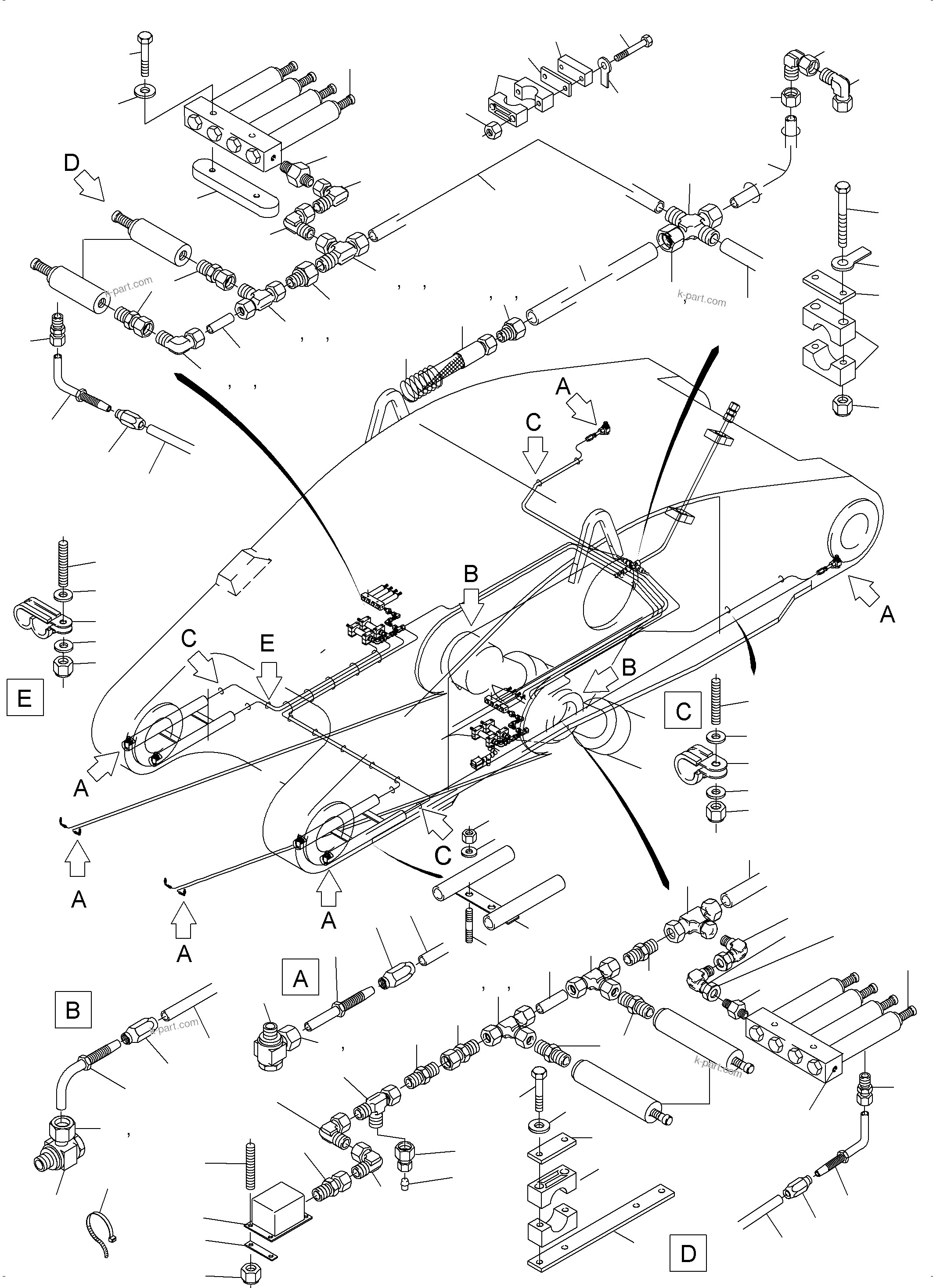 Komatsu parts book diagram for PC3000-6 S/N 06377: STICK 4,3 M - CENTRAL LUBRICATION