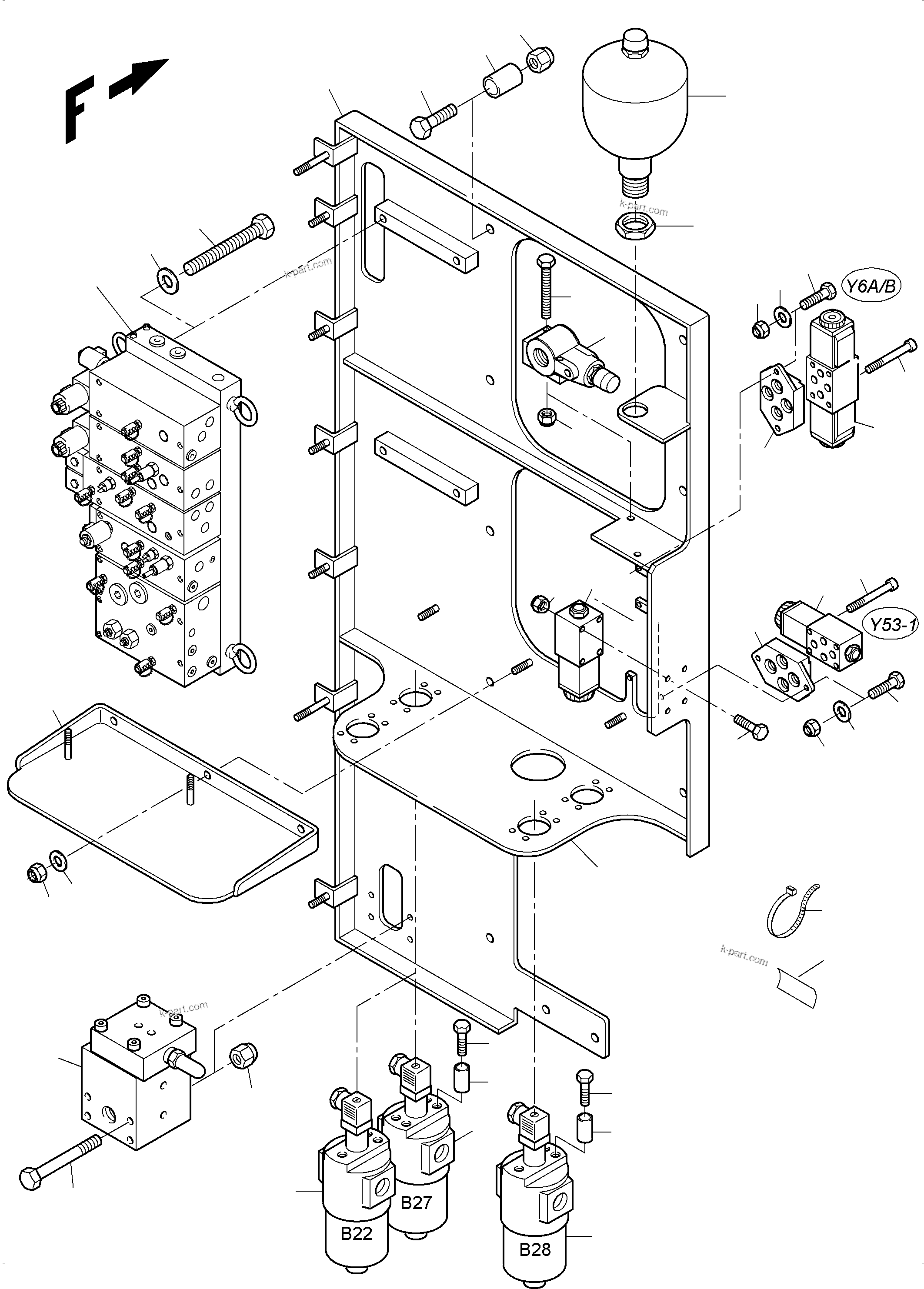Komatsu parts book diagram for PC3000-6 S/N 06377: CONTROL- AND FILTER PLATE