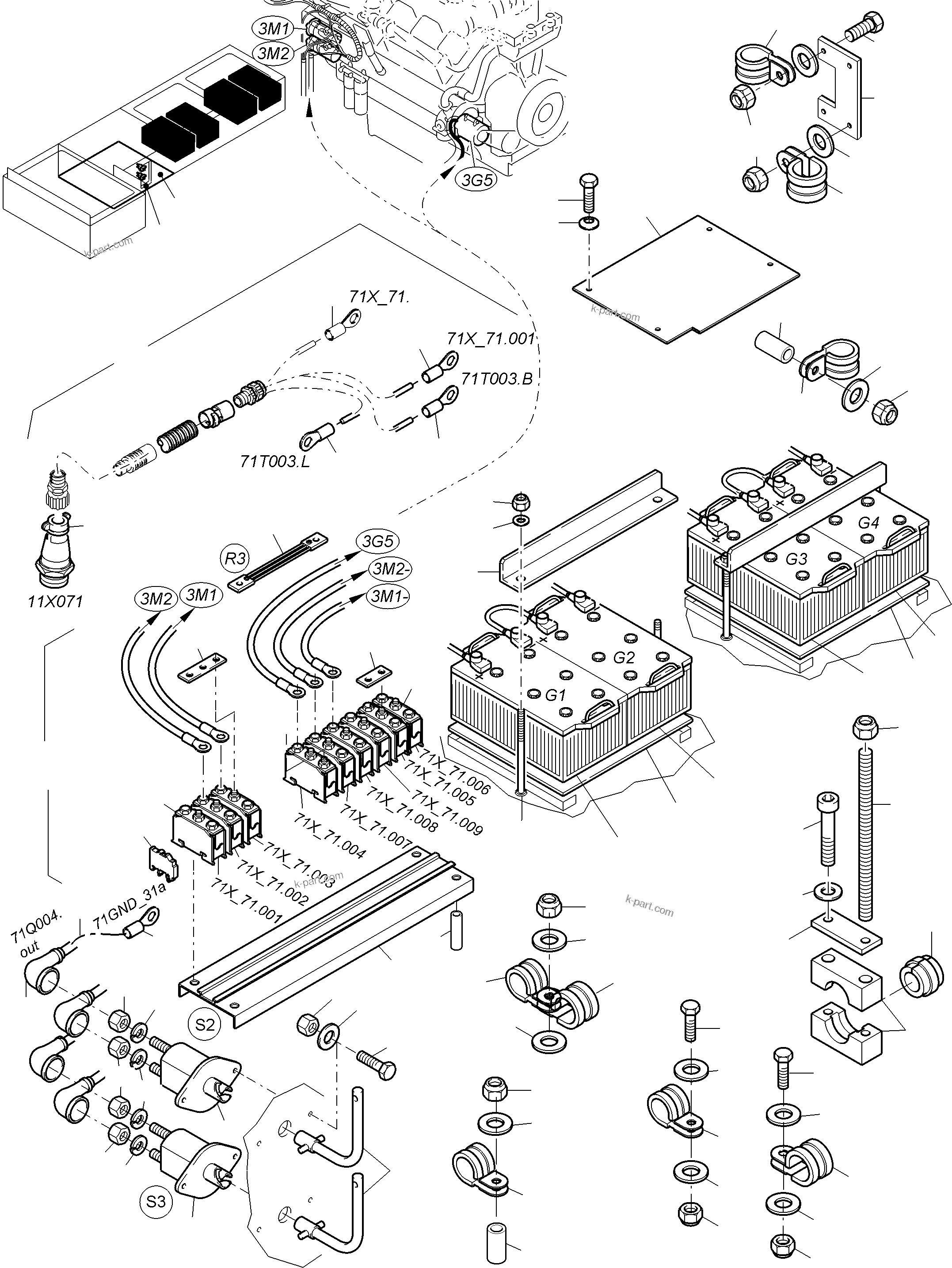 Komatsu parts book diagram for PC3000-6 S/N 06377: BATTERIES WITH CABLES