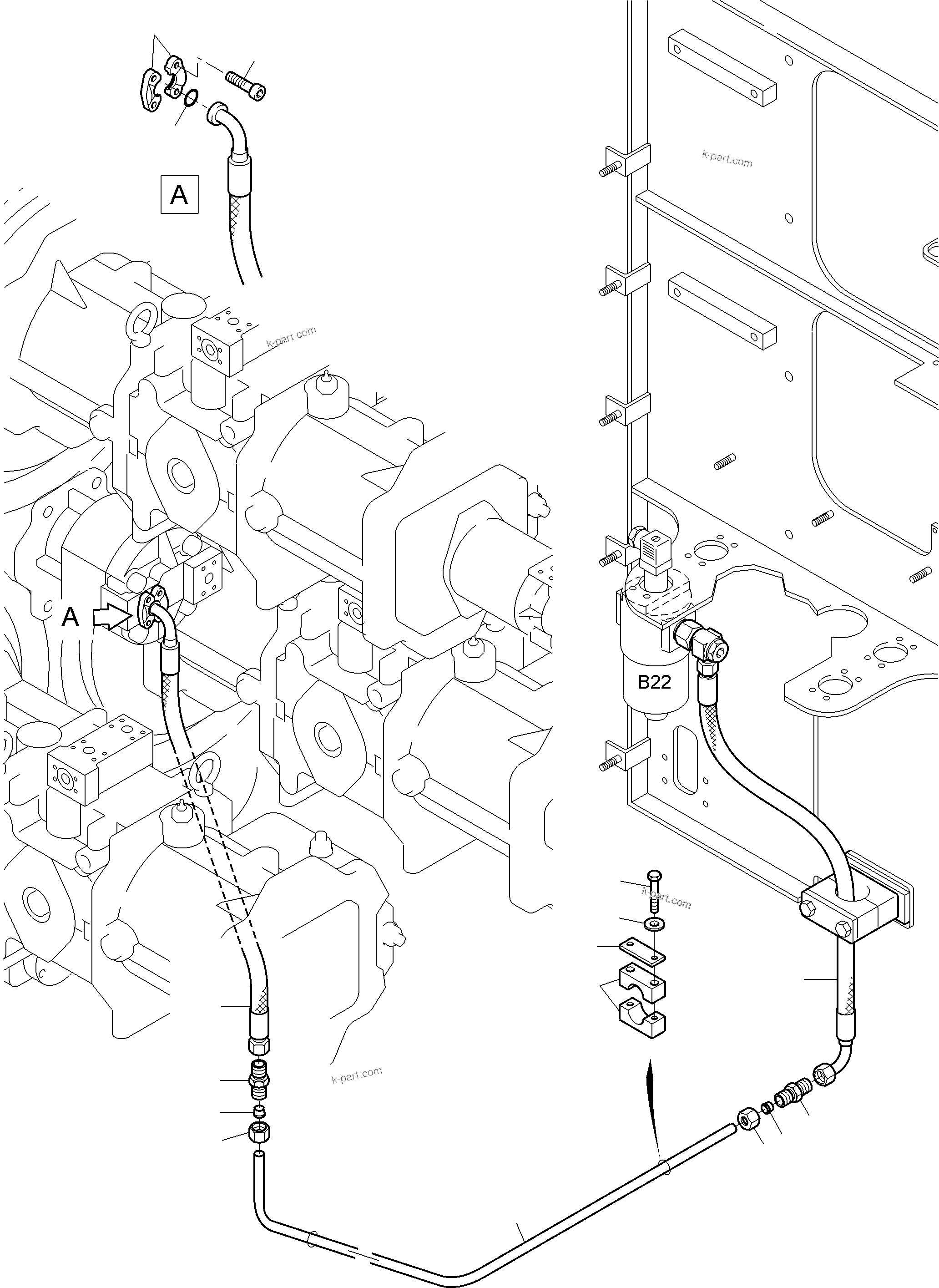 Komatsu parts book diagram for PC3000-6 S/N 06377: PRESSURE LINES (P) -CONTROL OIL PUMP