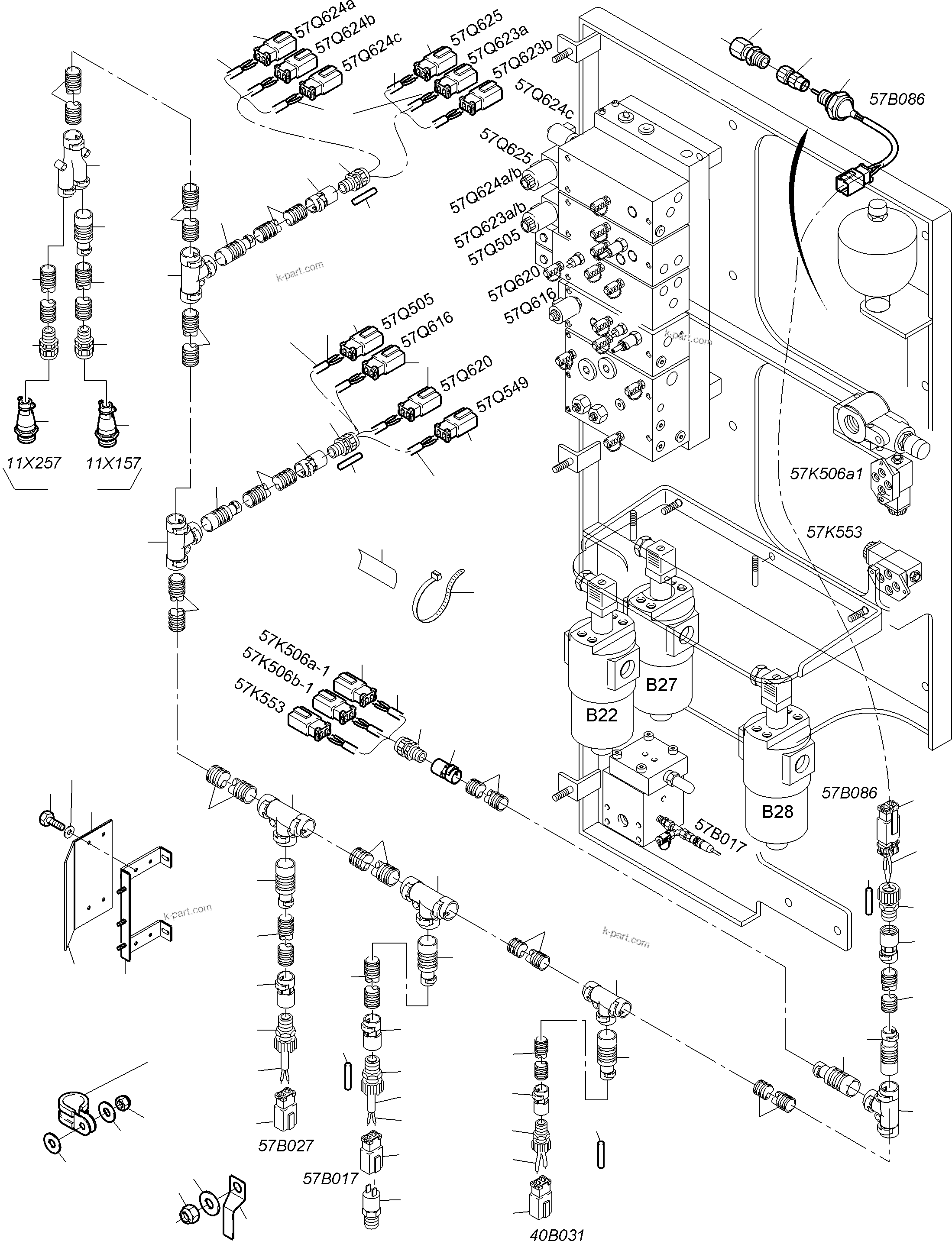 Komatsu parts book diagram for PC3000-6 S/N 06377: CABLES - CONTROL AND FILTER PLATE
