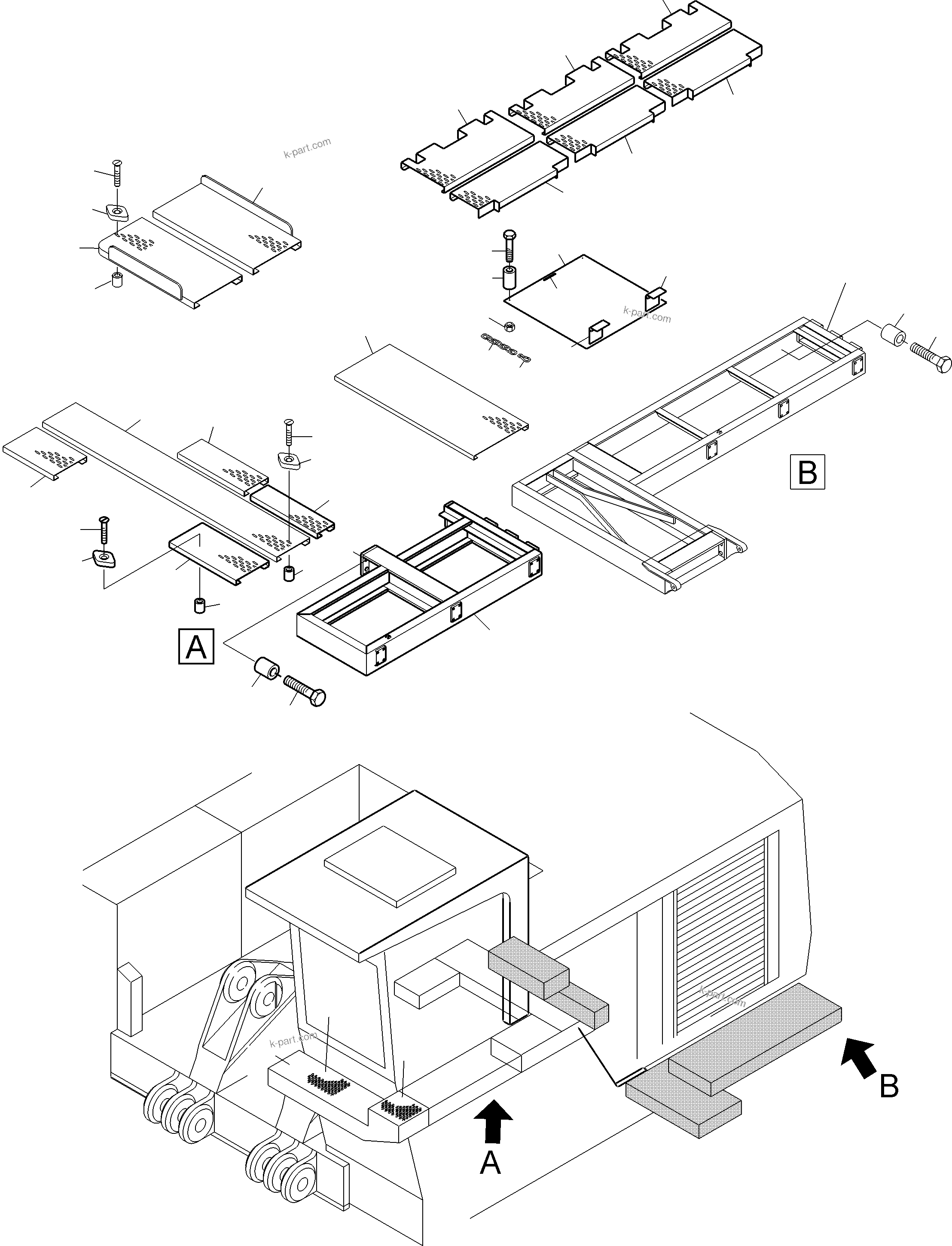 Komatsu parts book diagram for PC3000-6 S/N 06377: PLATFORM (WITH CATWALK FUEL TANK)