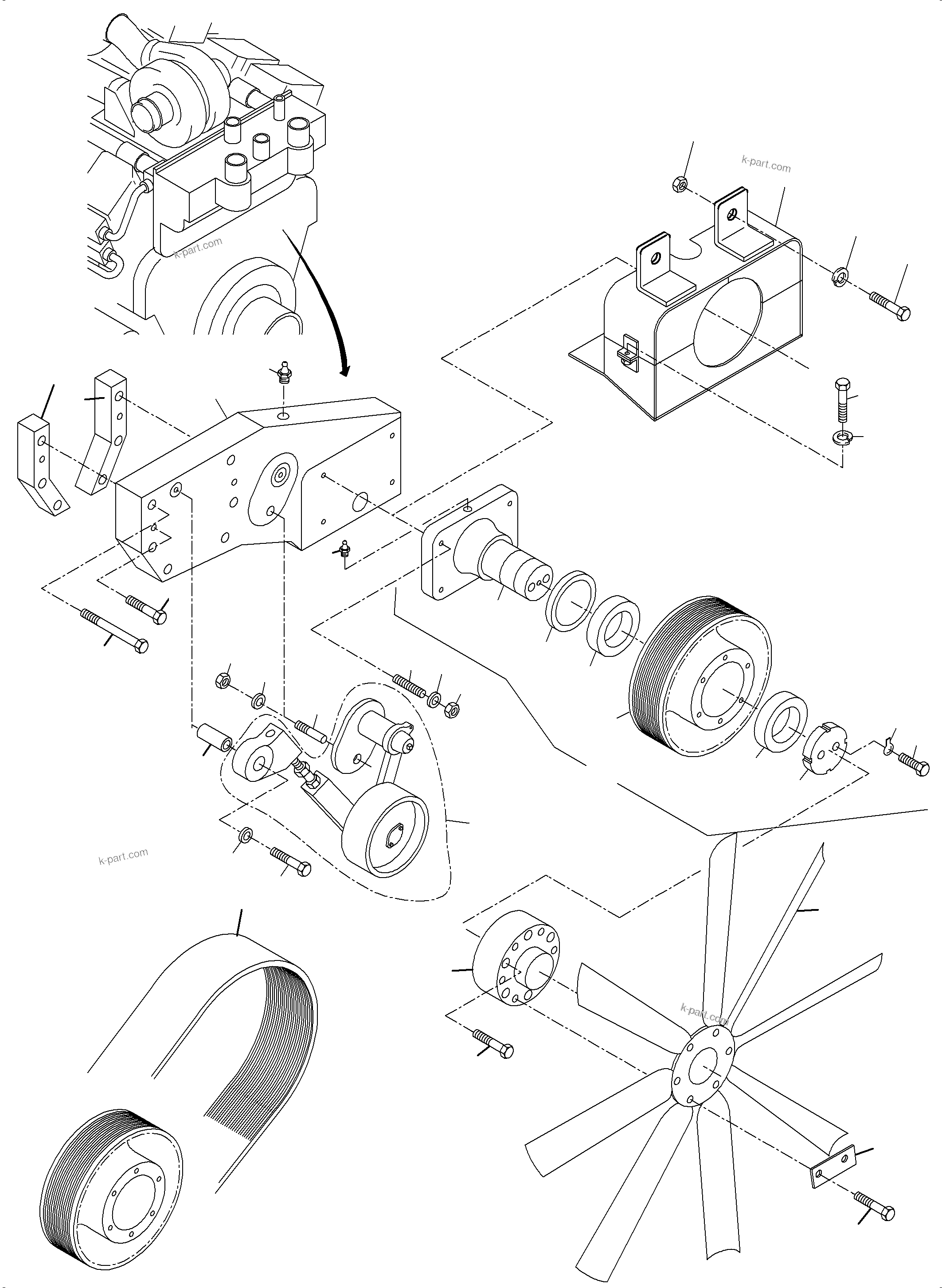 Komatsu parts book diagram for PC3000-6 S/N 06381: FAN DRIVE
