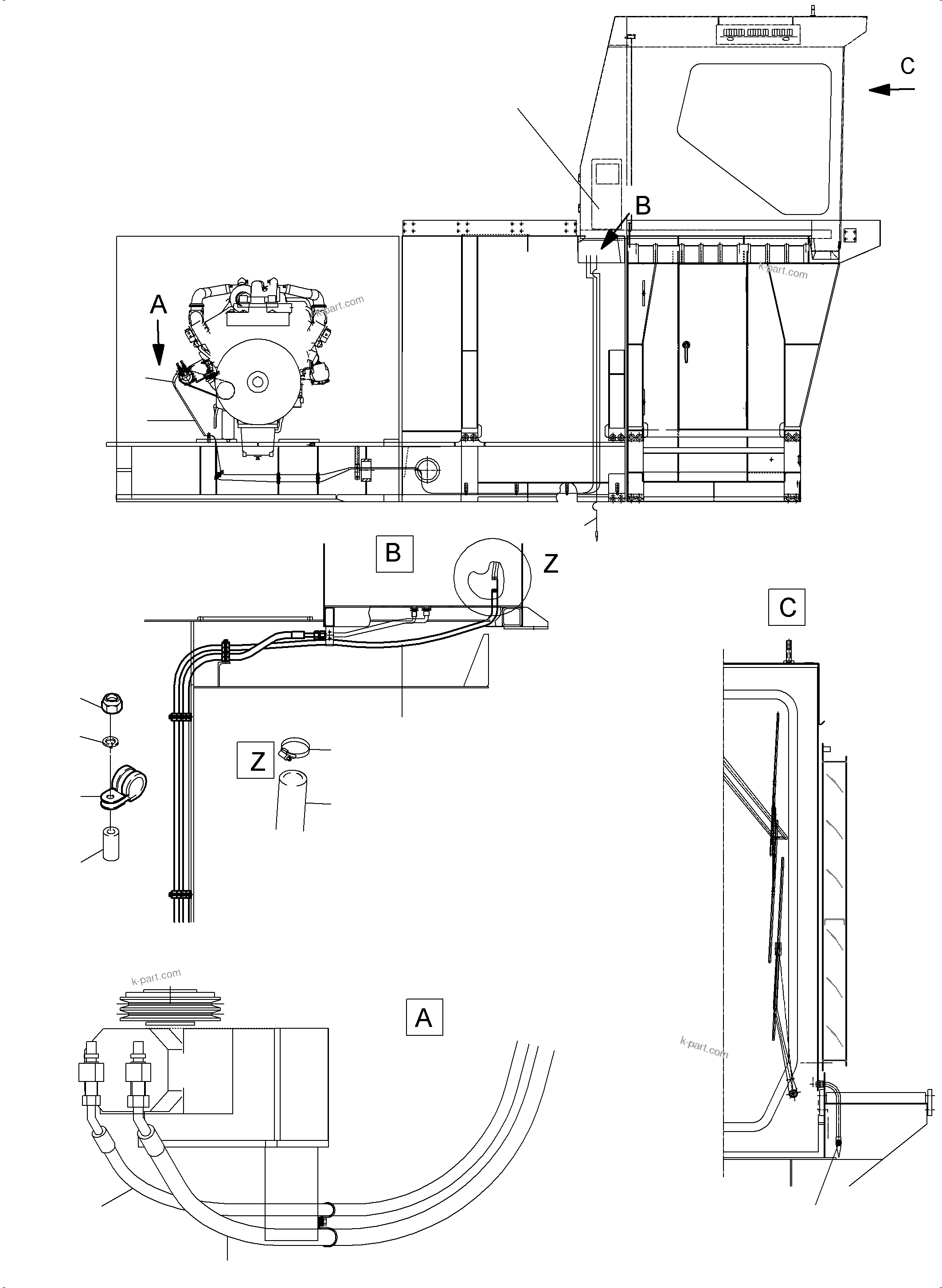 Komatsu parts book diagram for PC3000-6 S/N 06381: AIR CONDITIONING ARRANGEMENT