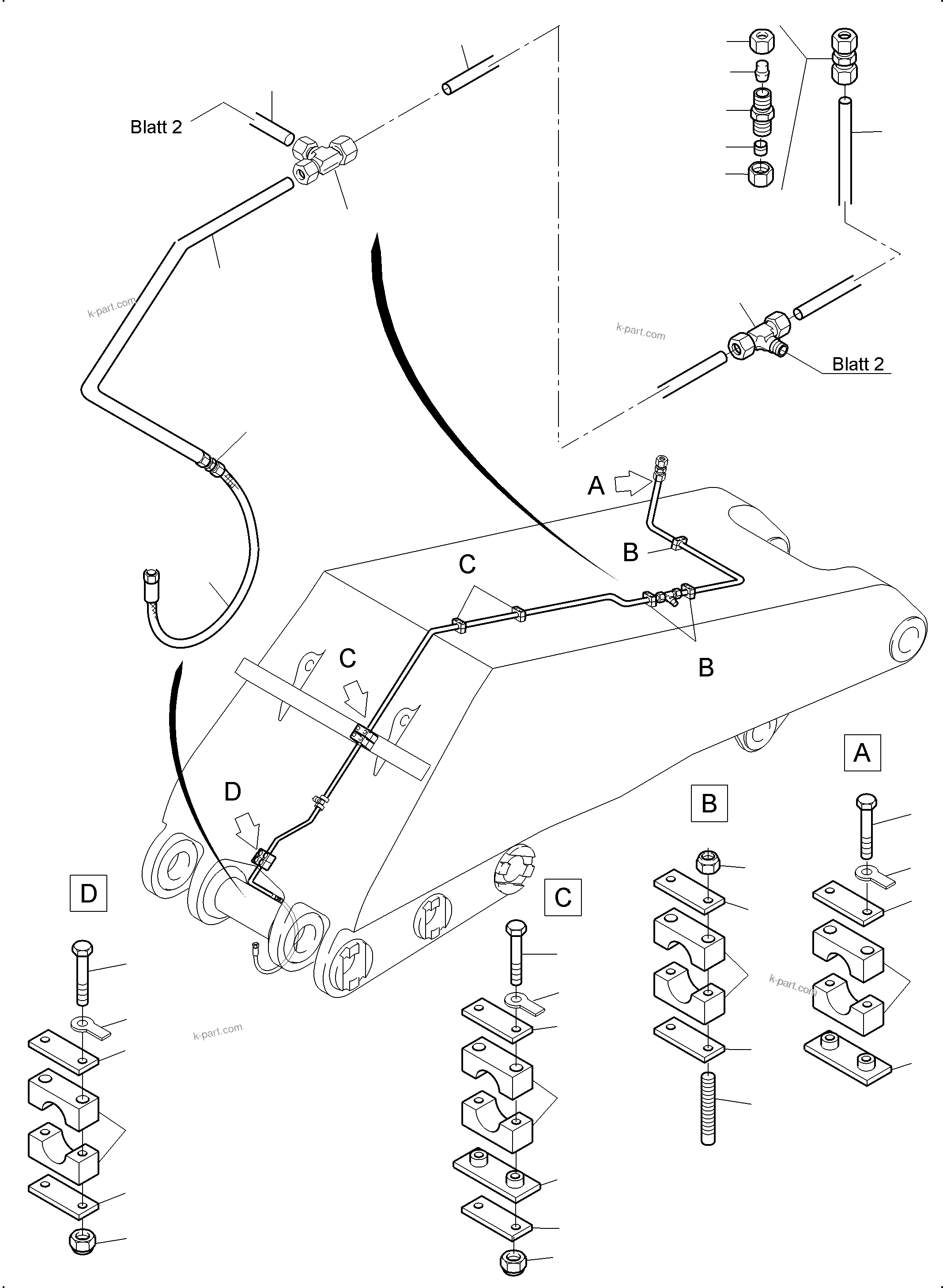 Komatsu parts book diagram for PC3000-6 S/N 06381: BOOM - CENTRAL LUBRICATION (BBE)