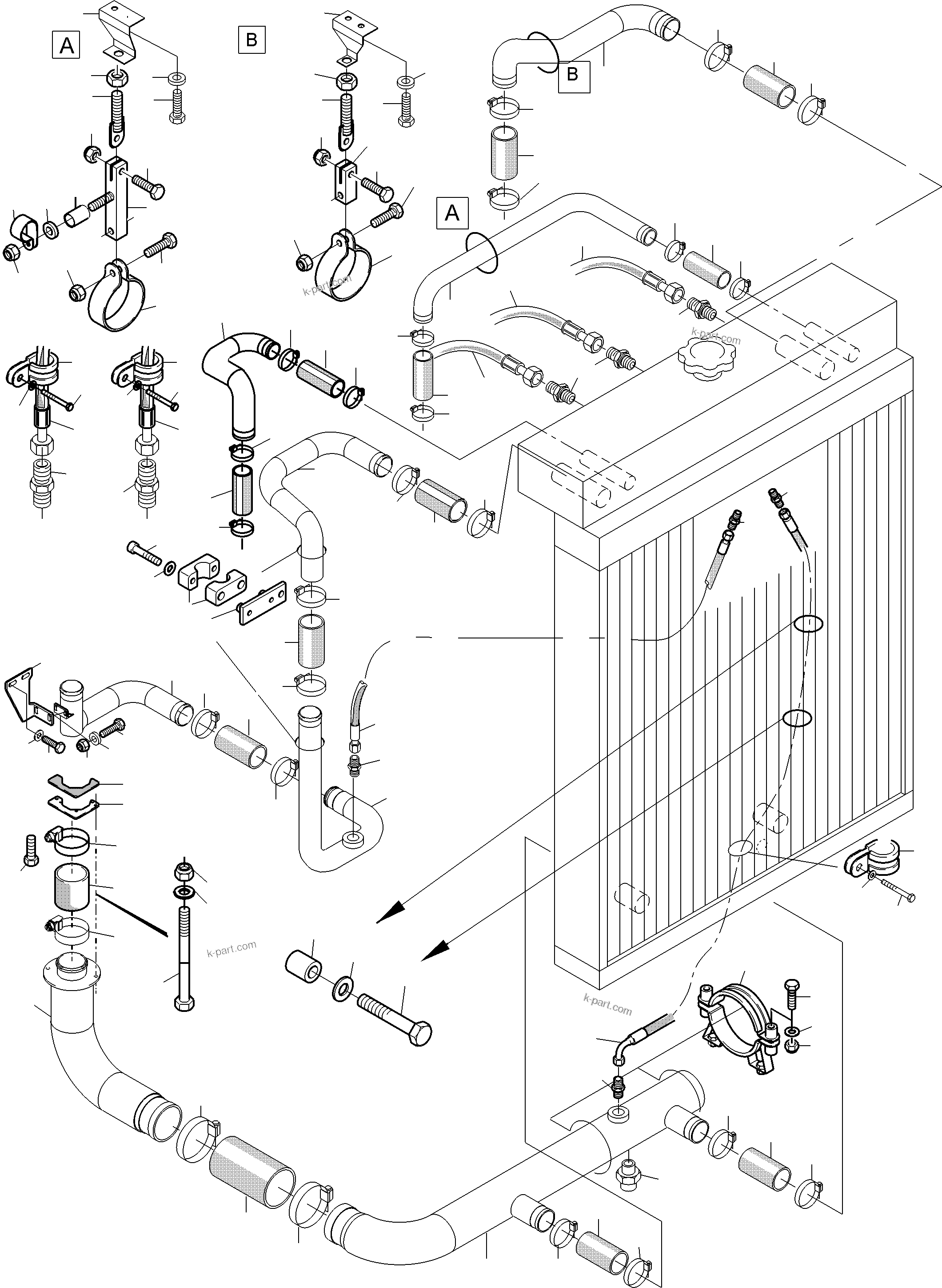Komatsu parts book diagram for PC3000-6 S/N 06381: COOLANT LINES