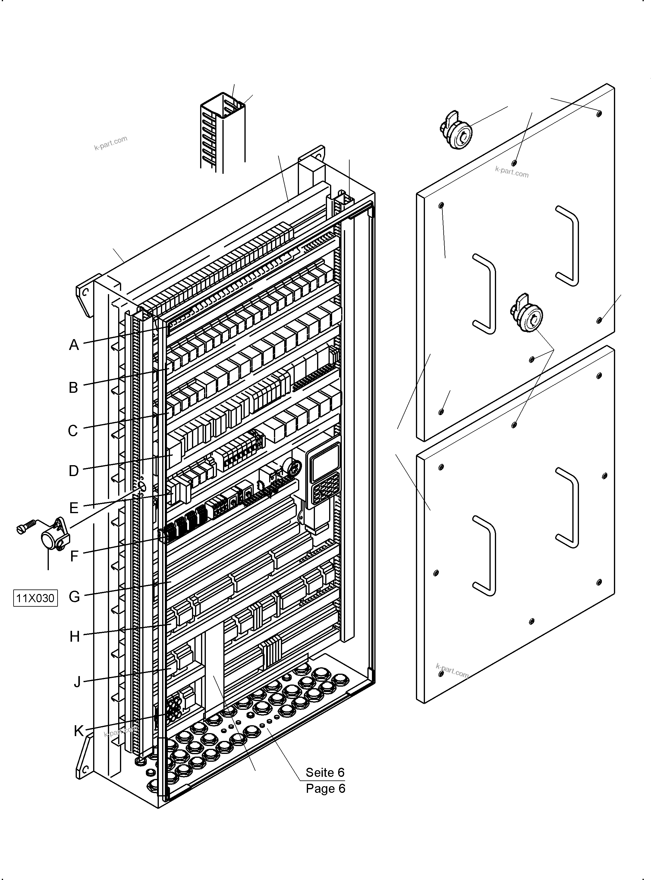 Komatsu parts book diagram for PC3000-6 S/N 06381: SWITCH CABINET LOCATION 11
