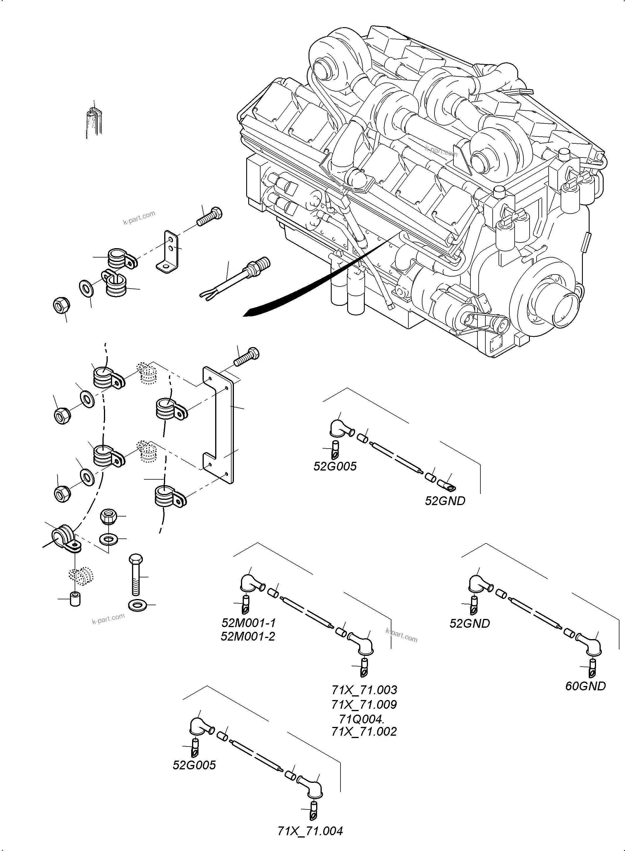 Komatsu parts book diagram for PC3000-6 S/N 06381: CABLES - ENGINE KOMTRAX