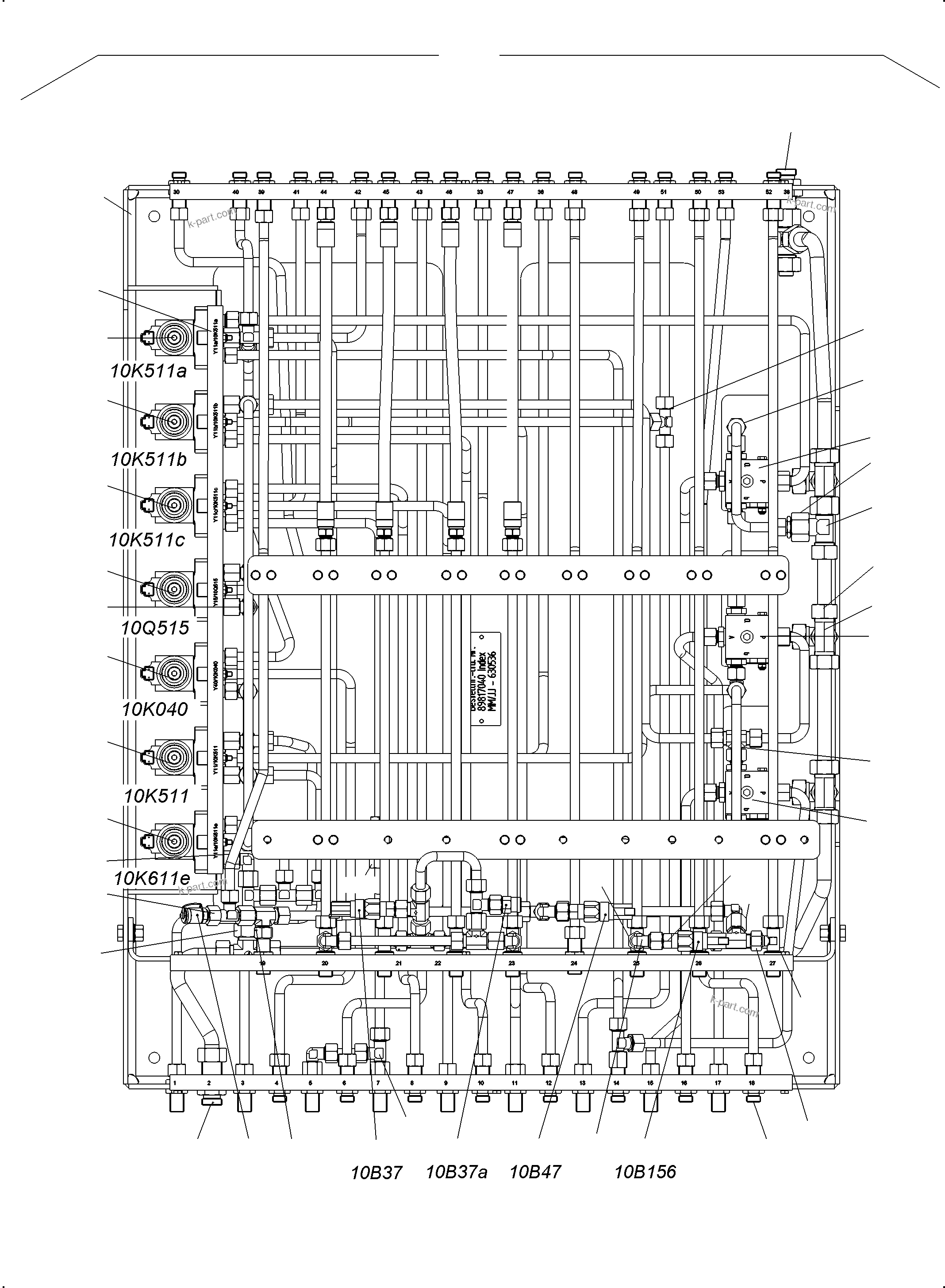 Komatsu parts book diagram for PC3000-6 S/N 06381: PIPES - PILOT CONTROL PLATE (BBE)