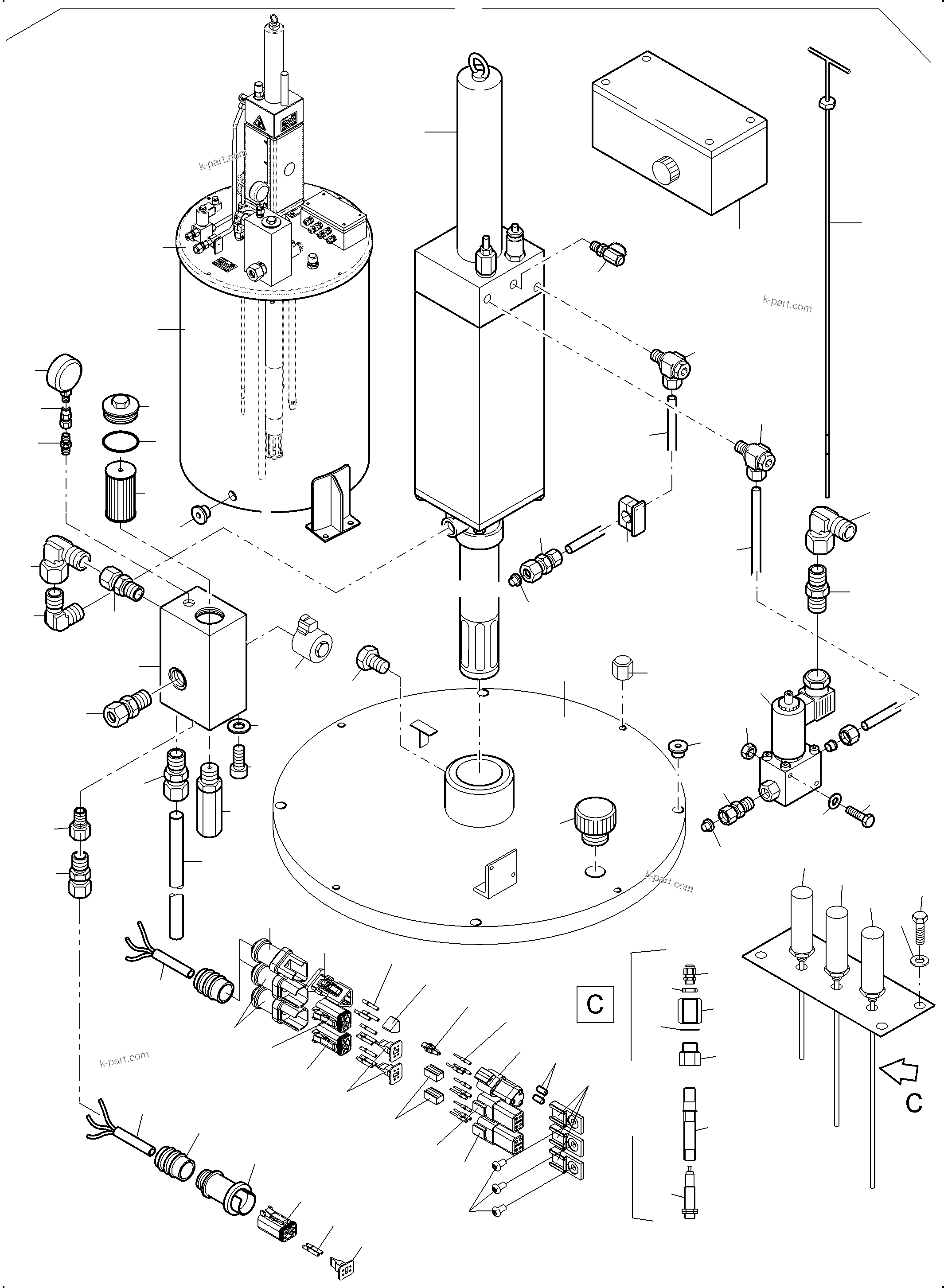 Komatsu parts book diagram for PC3000-6 S/N 06381: LUBE PUMP STATION, FILLING CONNECTION