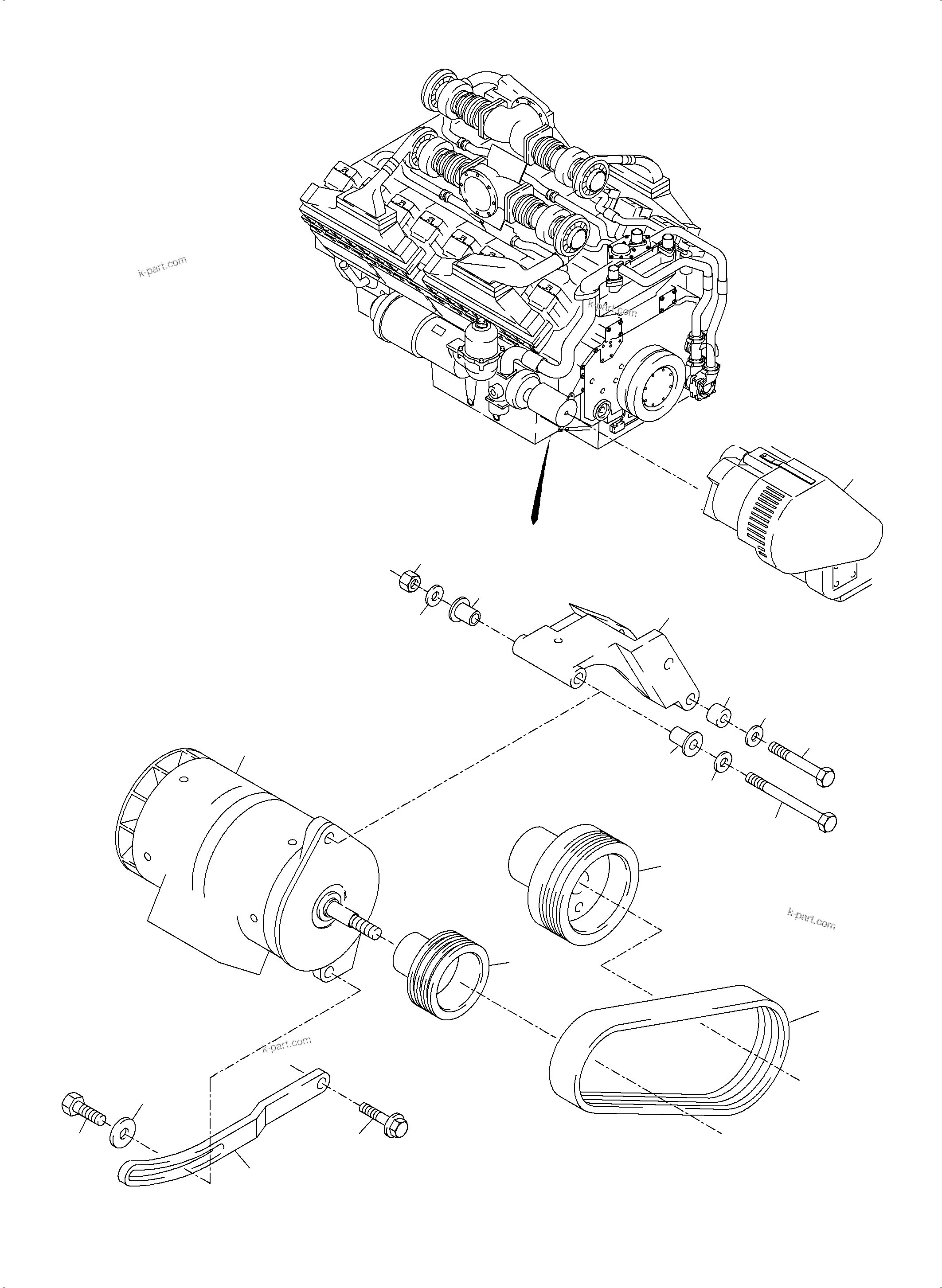 Komatsu parts book diagram for PC3000-6 S/N 06382: ALTERNATOR ARRANGEMENT