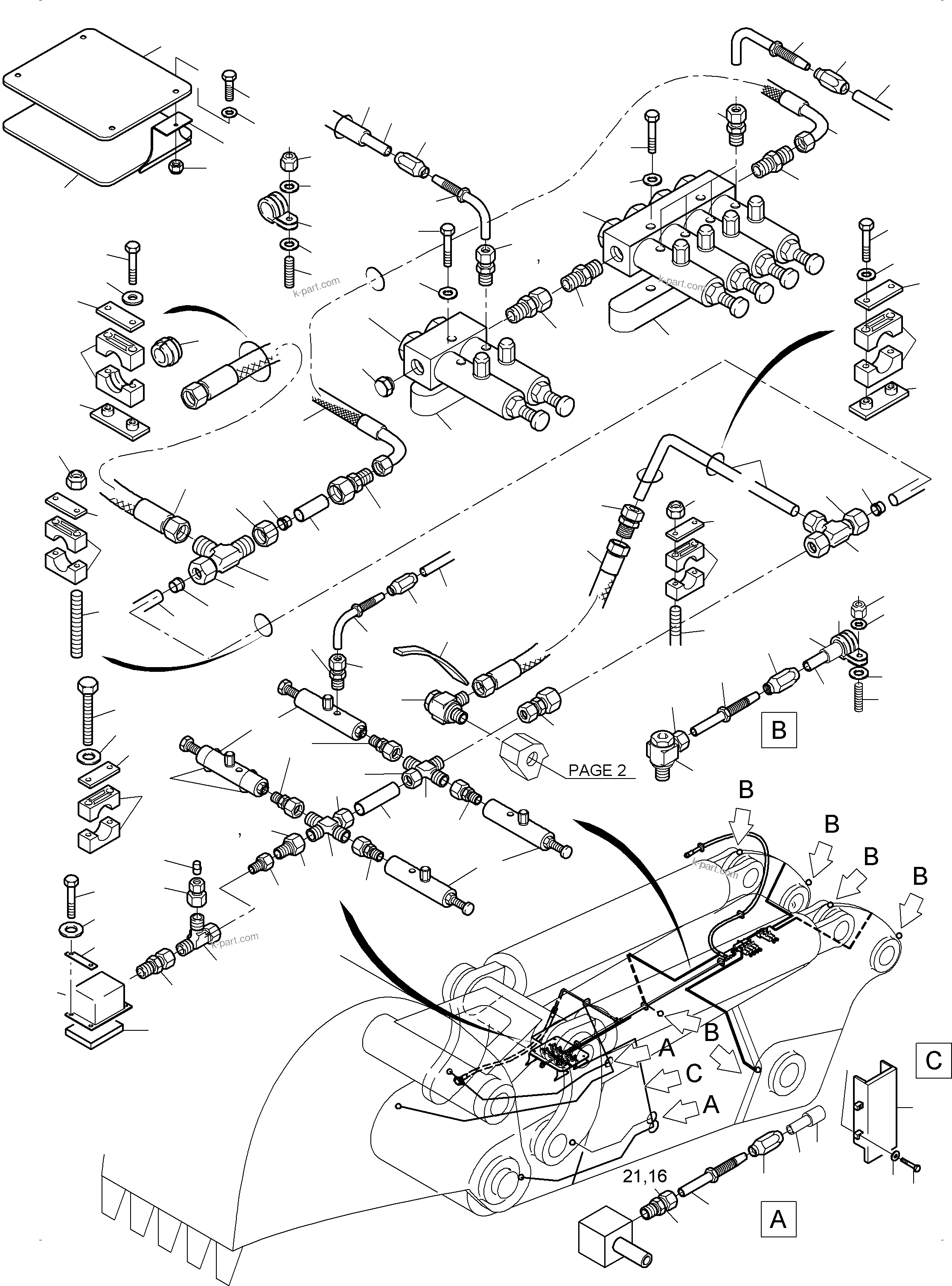 Komatsu parts book diagram for PC3000-6 S/N 06382: CENTRAL LUBRICATION - STICK BH 4.0 M