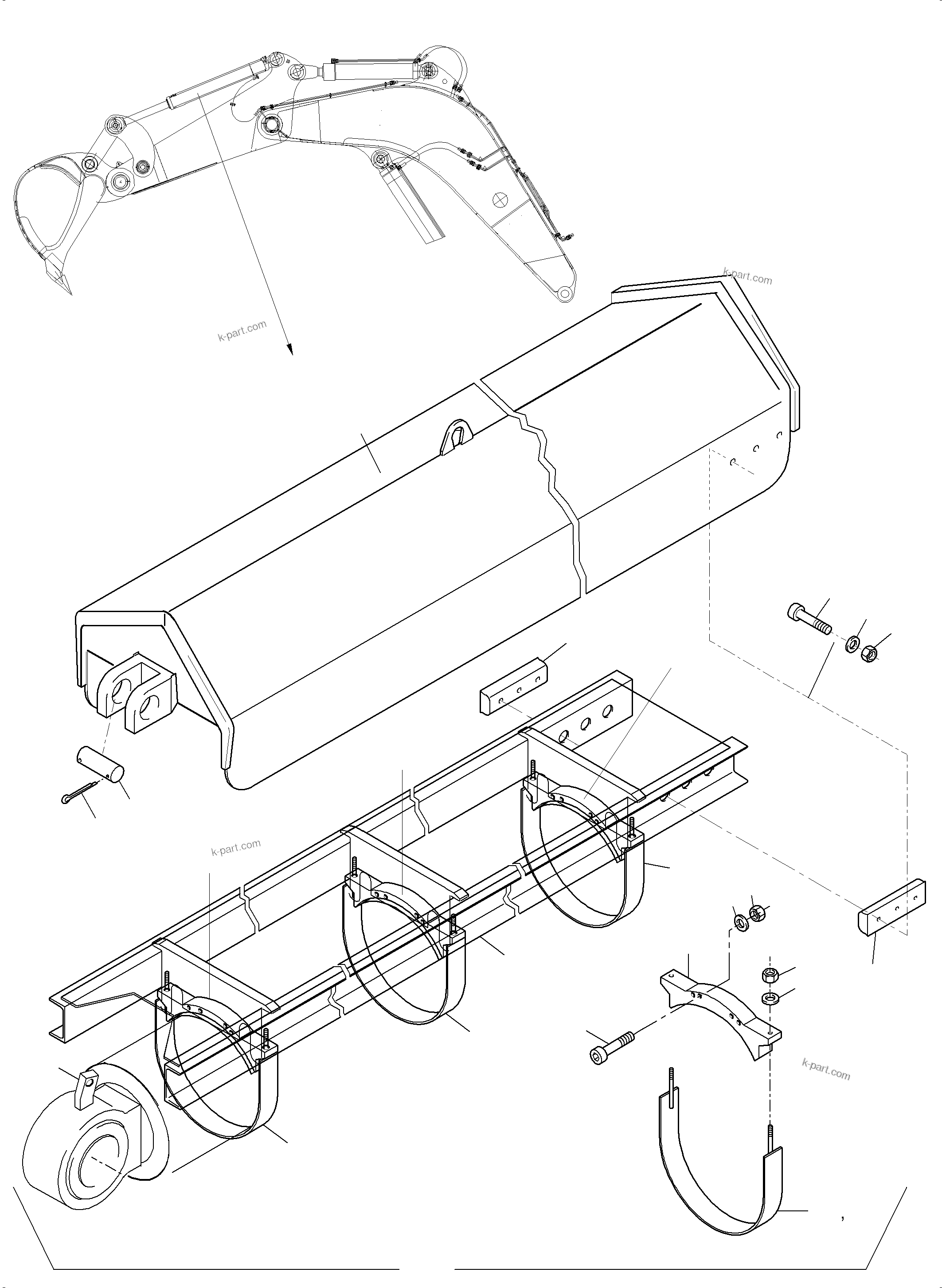 Komatsu parts book diagram for PC3000-6 S/N 06382: ROD PROTECTION BACKHOE CYLINDER