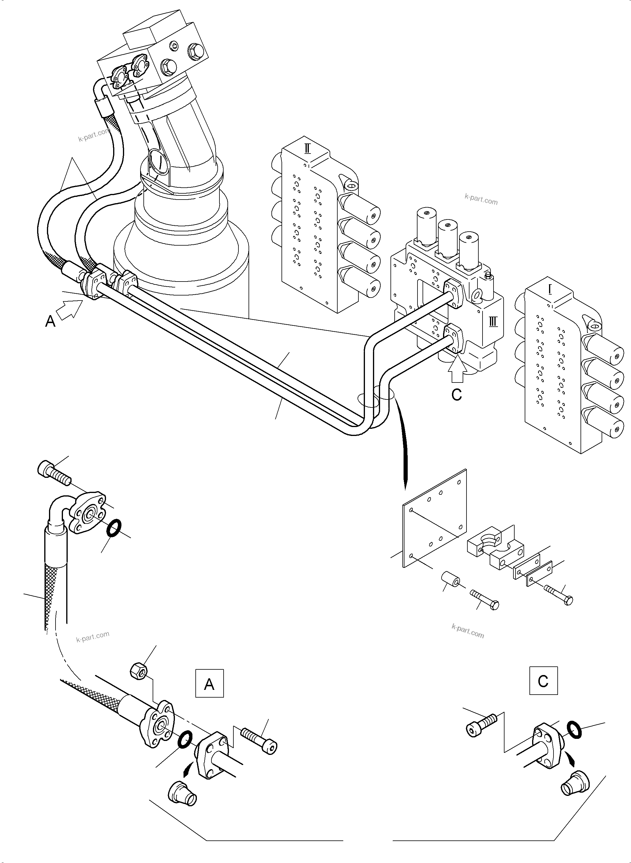 Komatsu parts book diagram for PC3000-6 S/N 06382: PRESSURE LINES (P) -SLEW GEAR