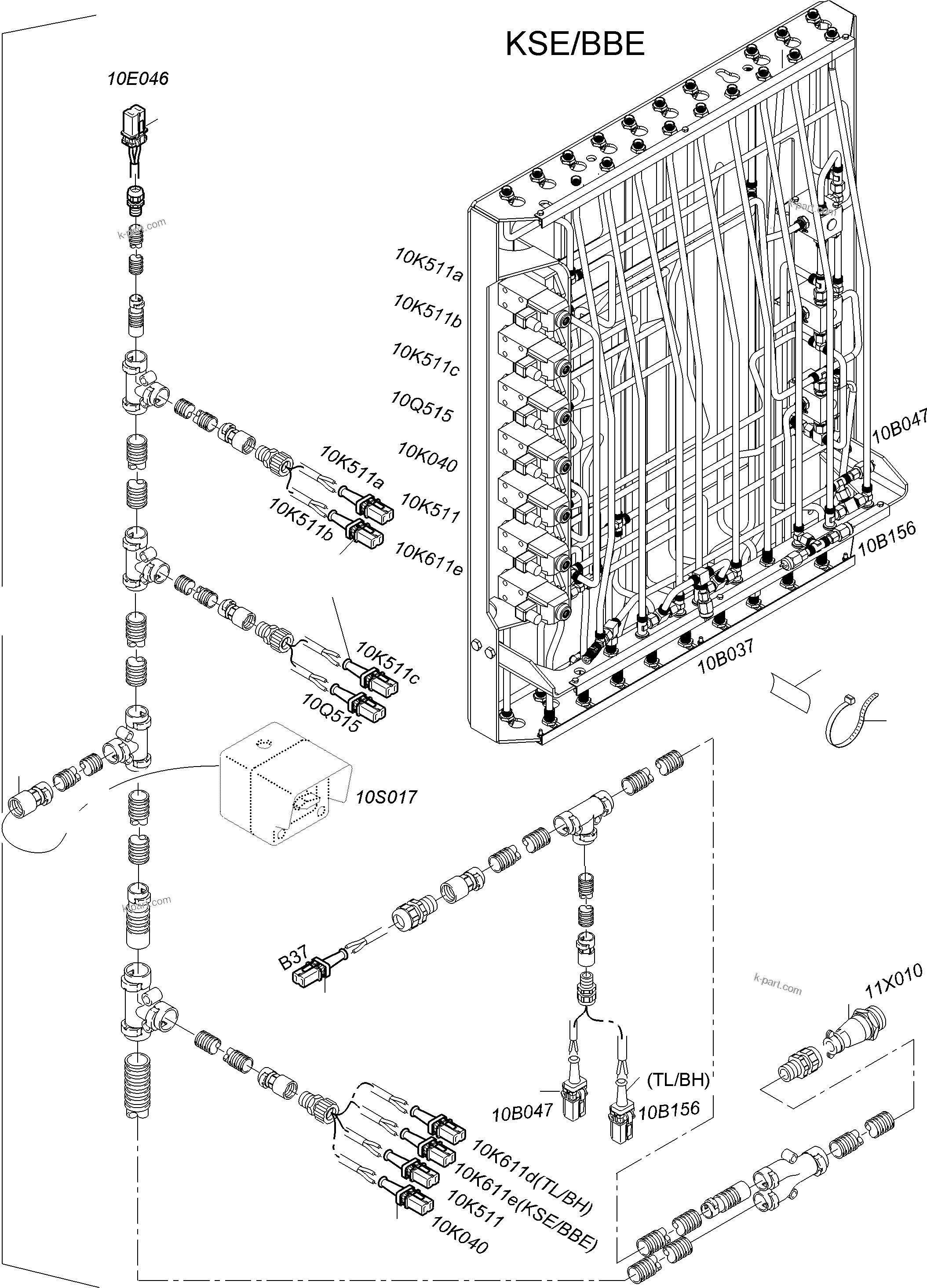 Komatsu parts book diagram for PC3000-6 S/N 06382: CABLES - PILOT CONTROL FRAME